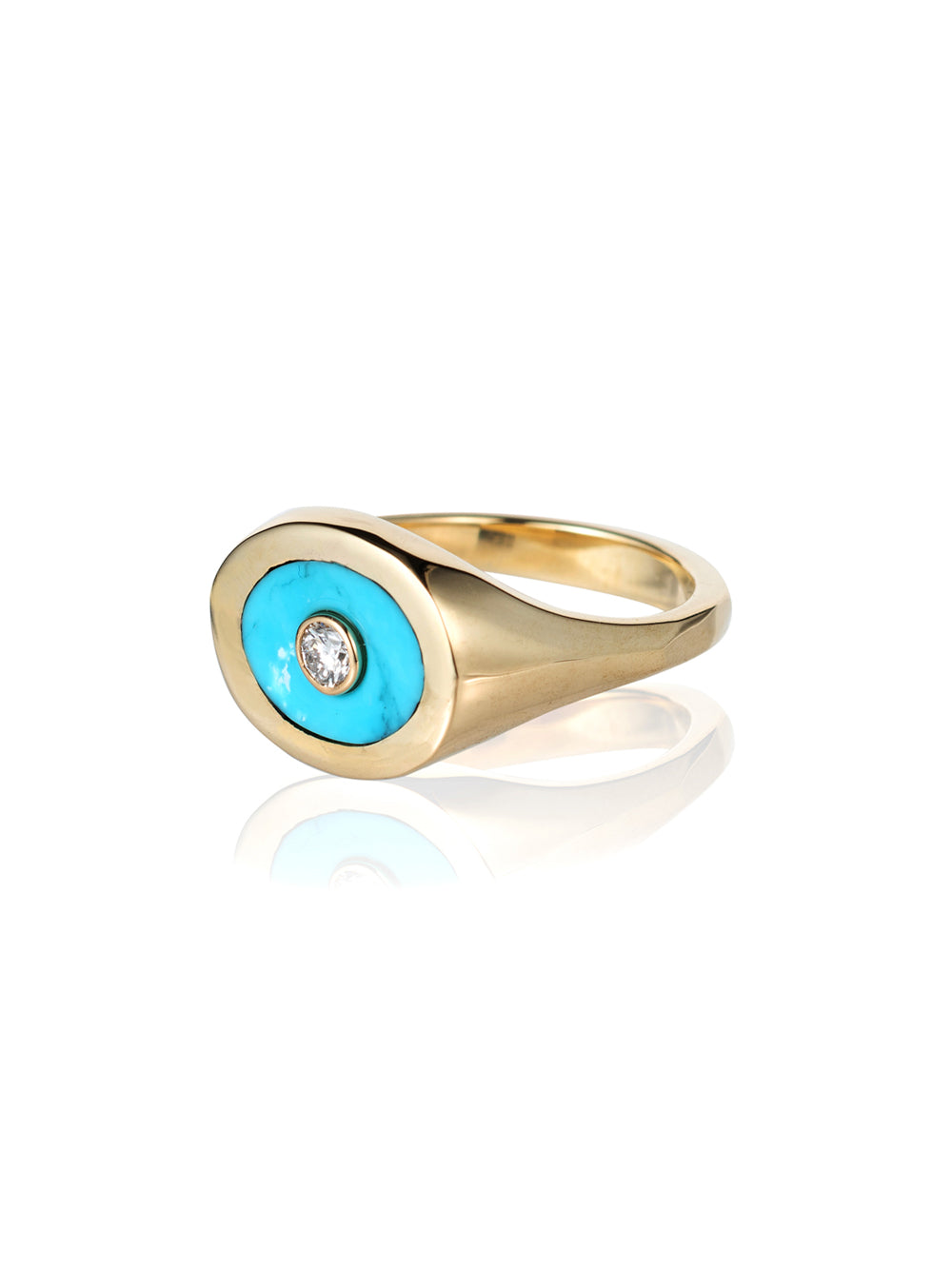 Turquoise, Gold and Diamond Signet Ring