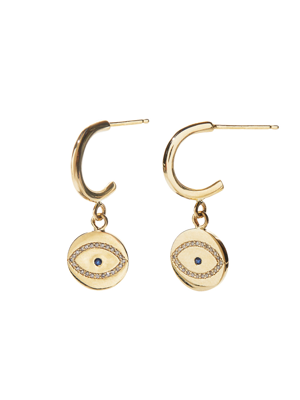 Gold Huggies With Evil Eye Drops