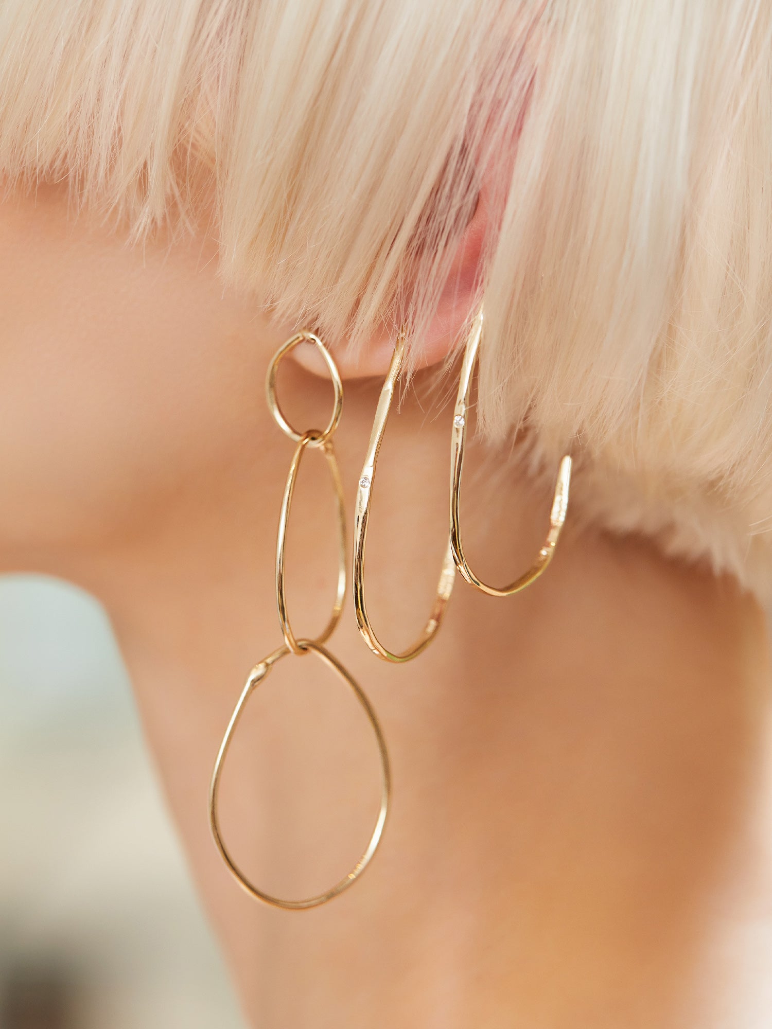 Yellow Gold Triple Hoop Earrings