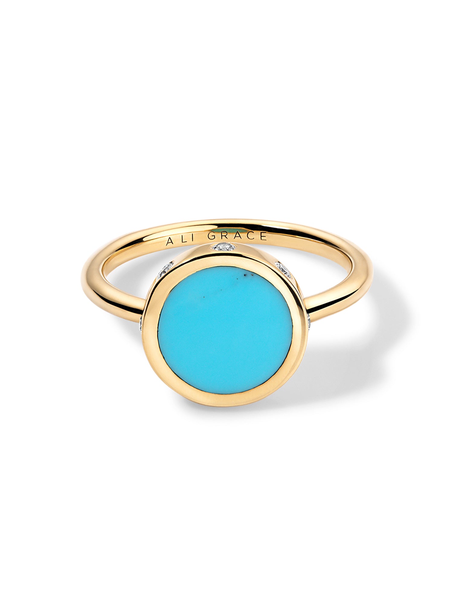 Yellow Gold with Turquoise & Side Diamonds Ring