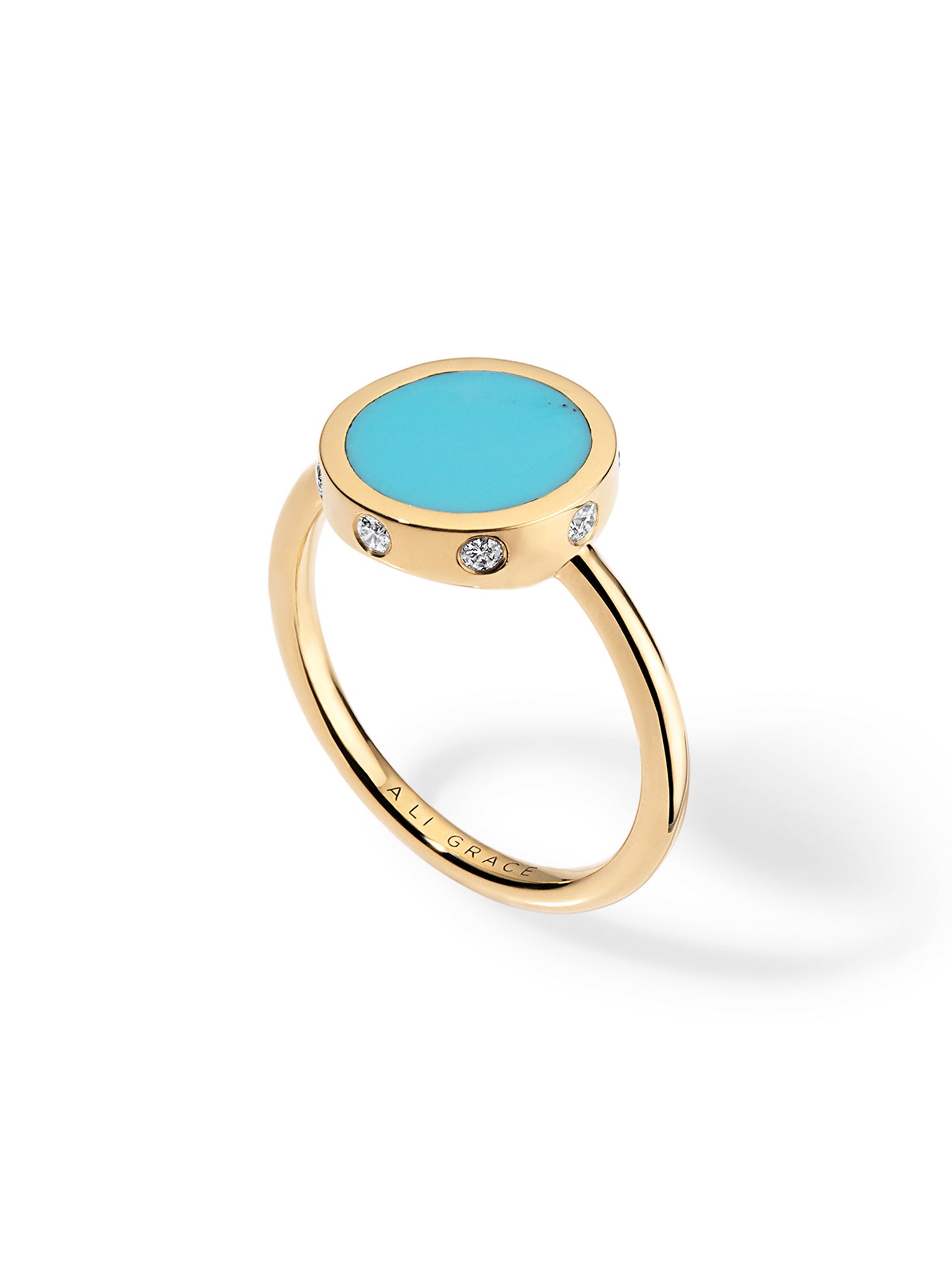 Yellow Gold with Turquoise & Side Diamonds Ring