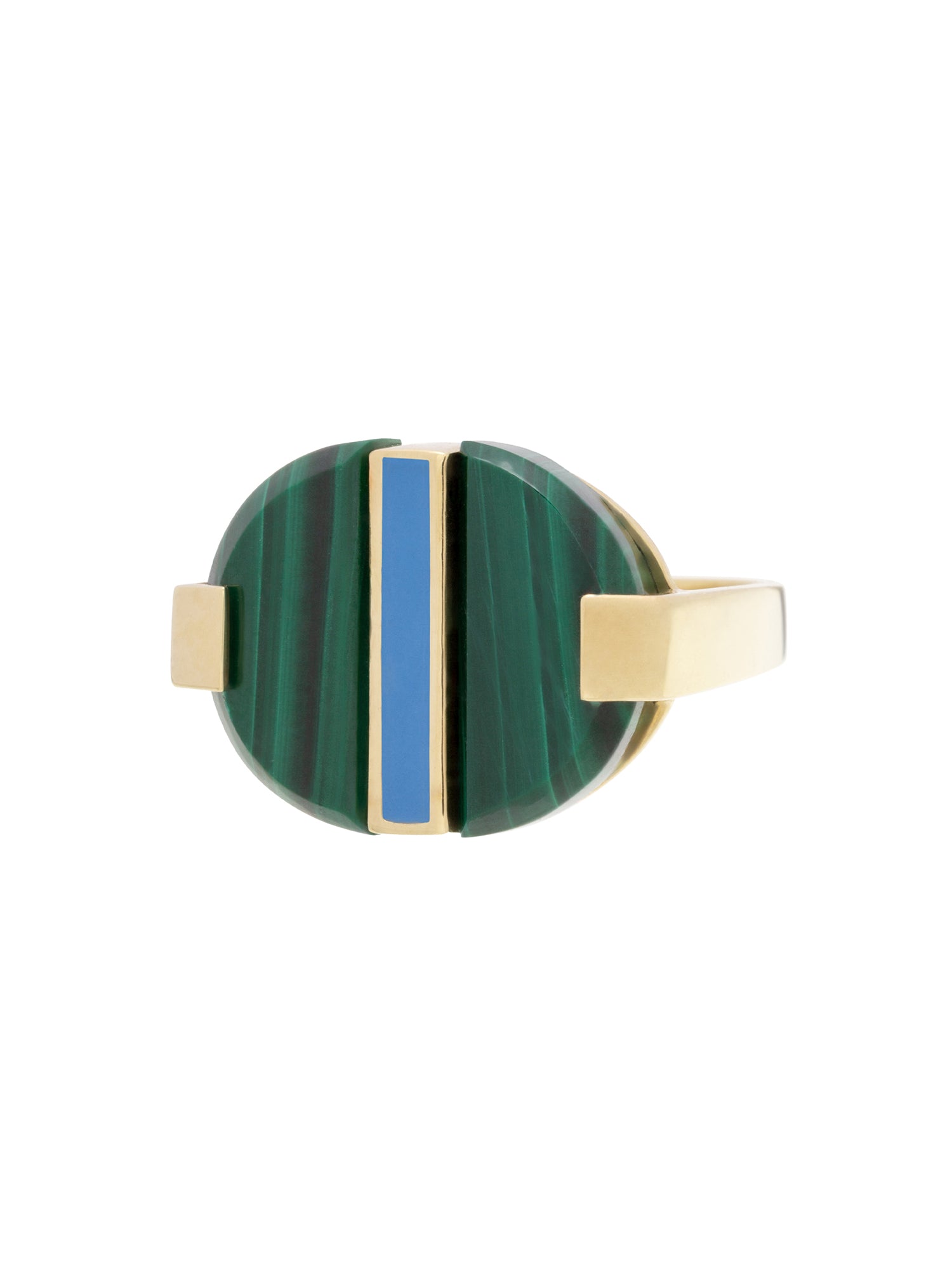 Malachite and Enamel Deco Empanada Ring