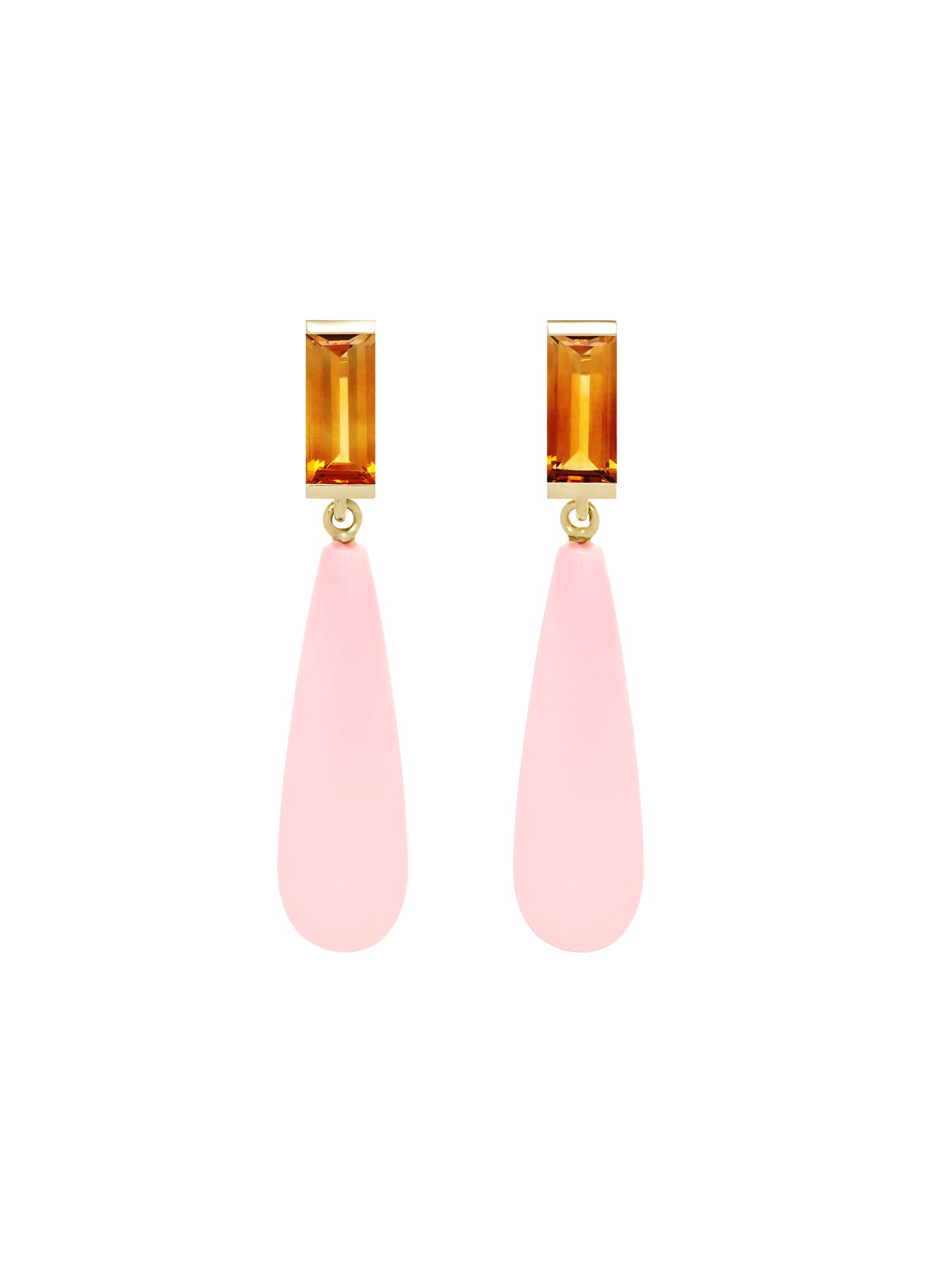 Deco Maxi Pink Opal and Citrine Drop Earrings