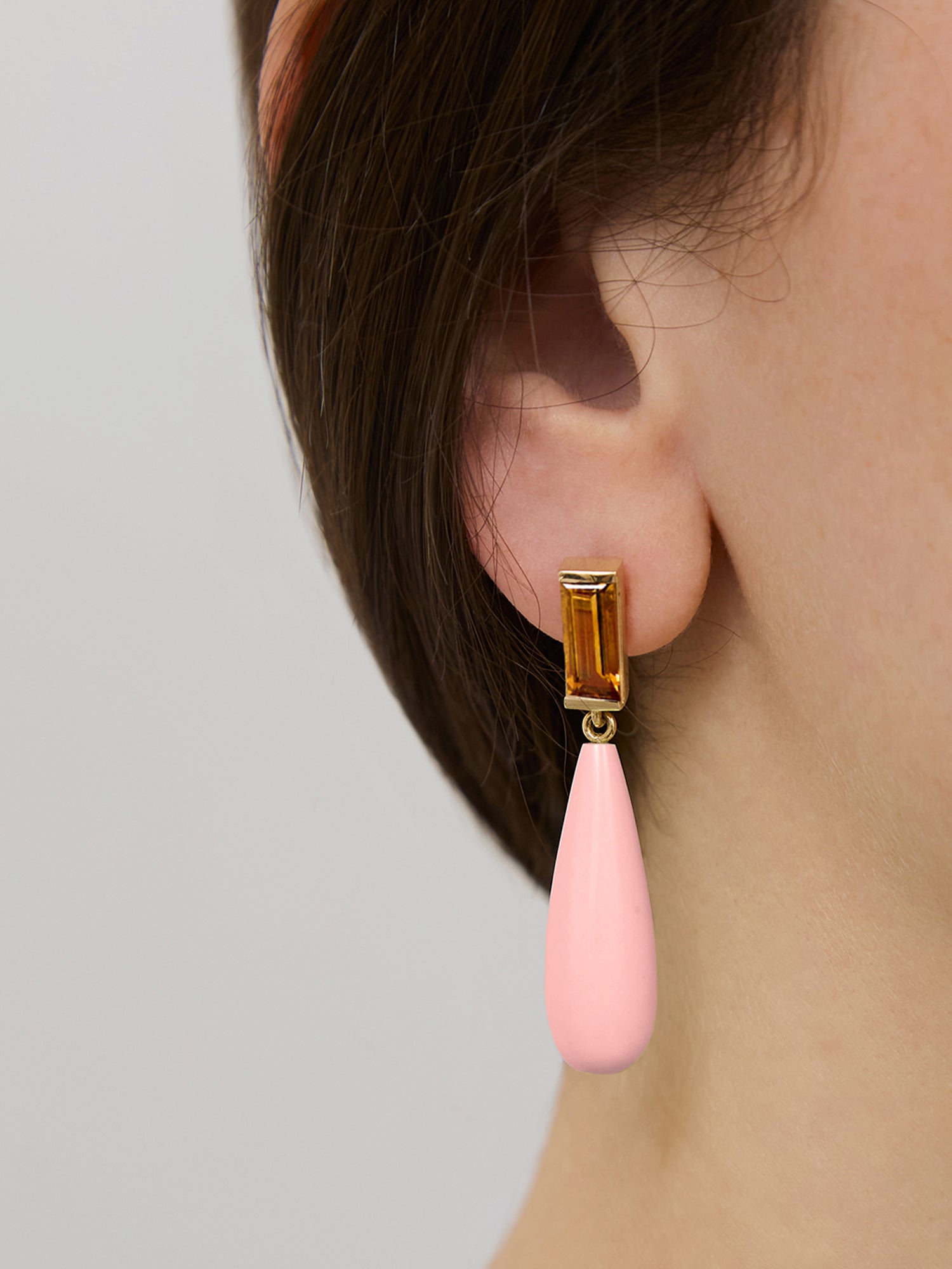 Deco Maxi Pink Opal and Citrine Drop Earrings