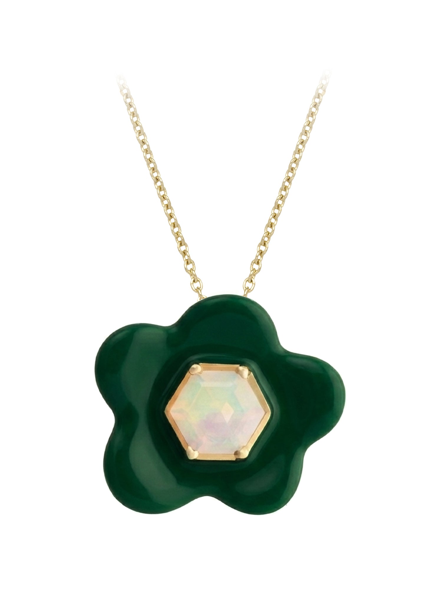 Exagonal Enamel and White Opal Flower Necklace