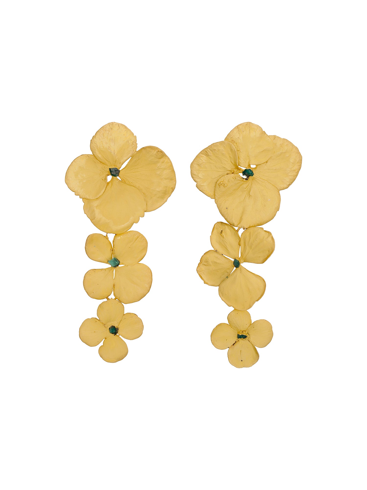 Triple Hydrangea and Rough Emerald Earrings