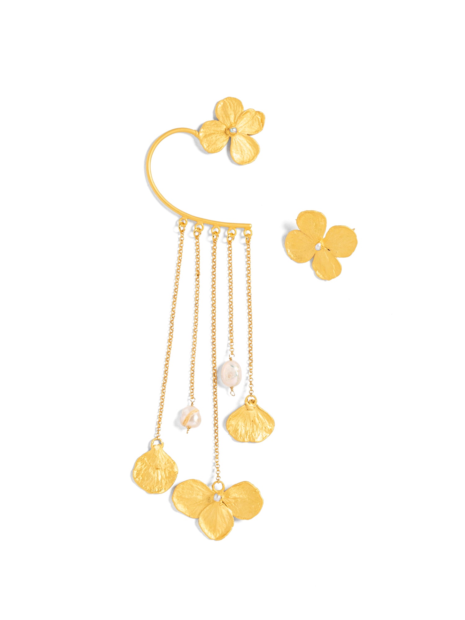 Mismatched Hydrangea and Pearl Earrings