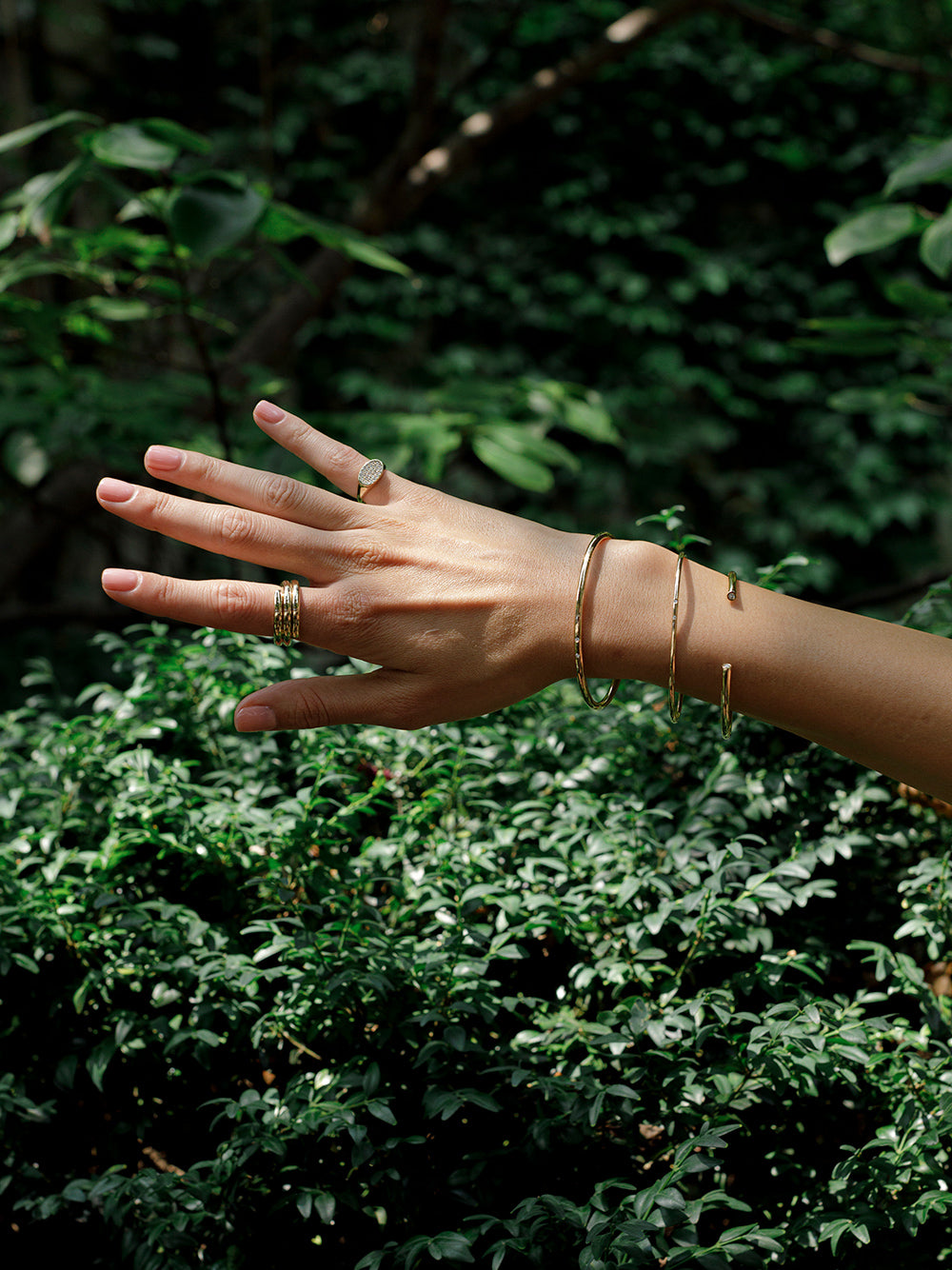 Thin Gold Coil Cuff Bracelet With Diamonds
