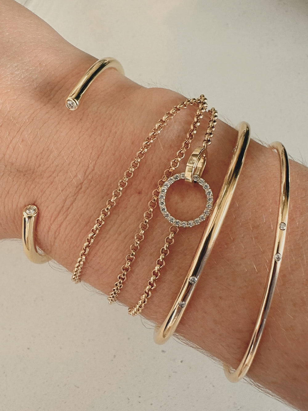 Thin Gold Coil Cuff Bracelet With Diamonds
