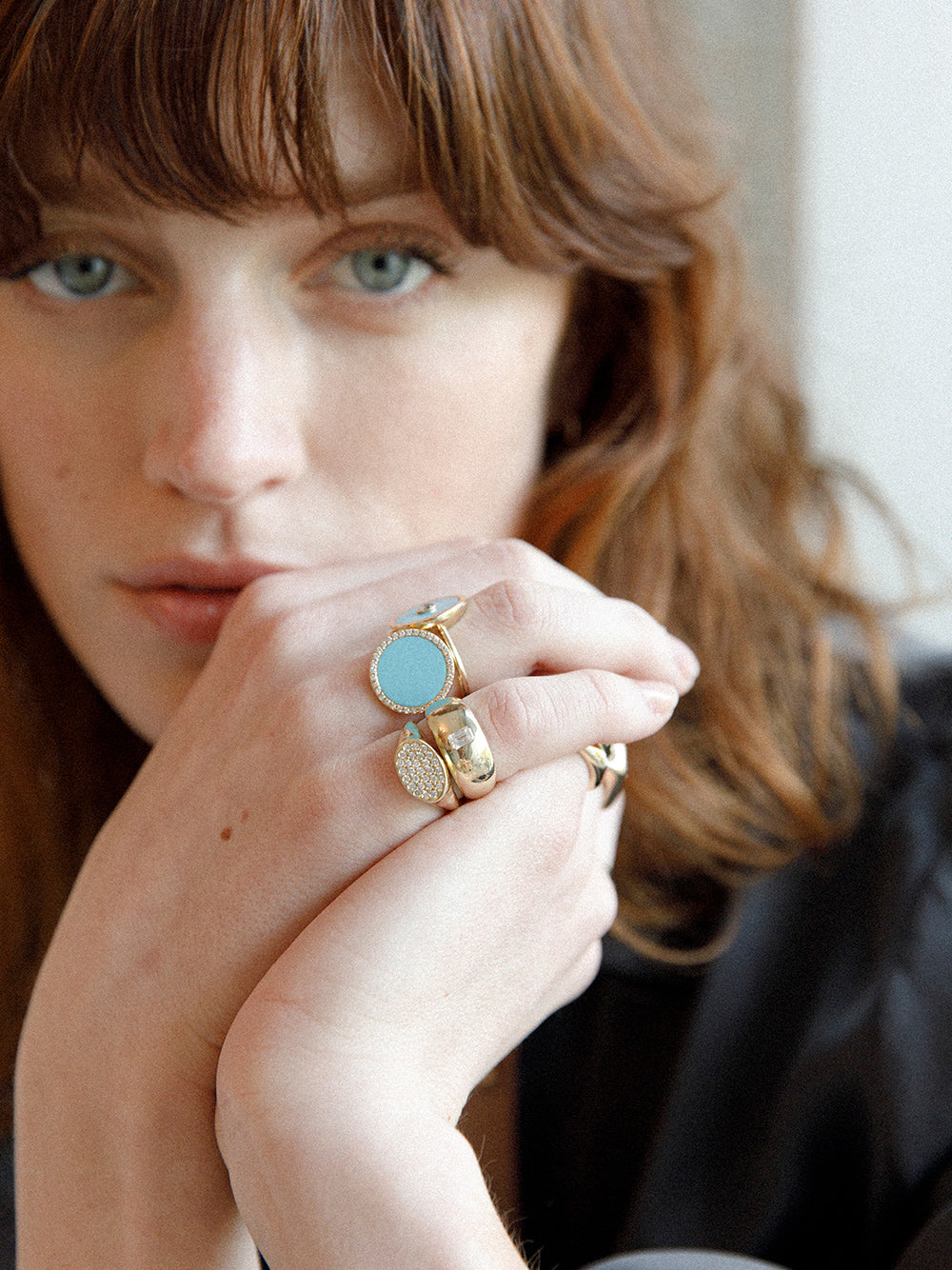 Turquoise, Gold and Diamond Perimeter Ring