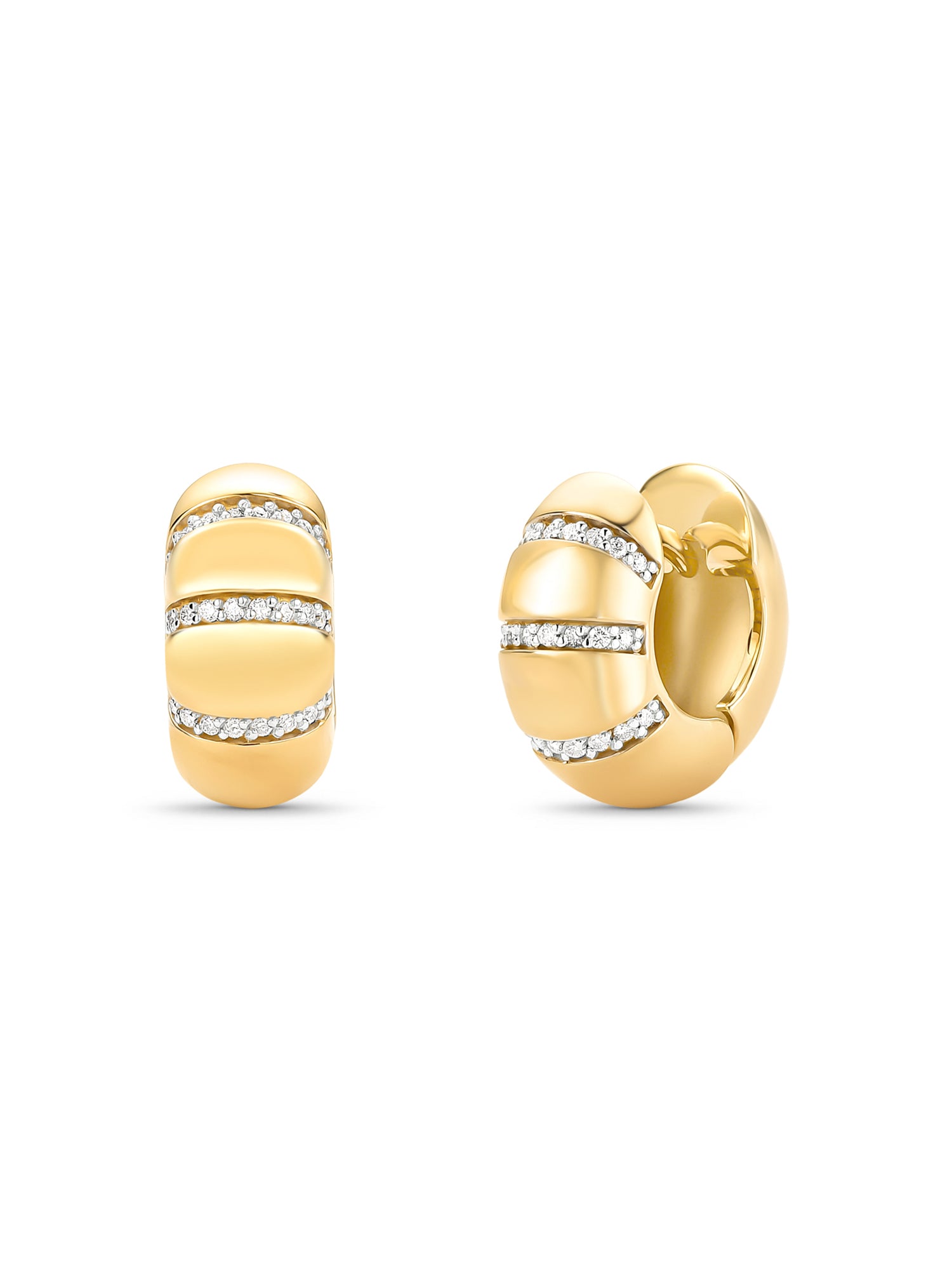 Brushed Yellow Gold and Diamond Huggies