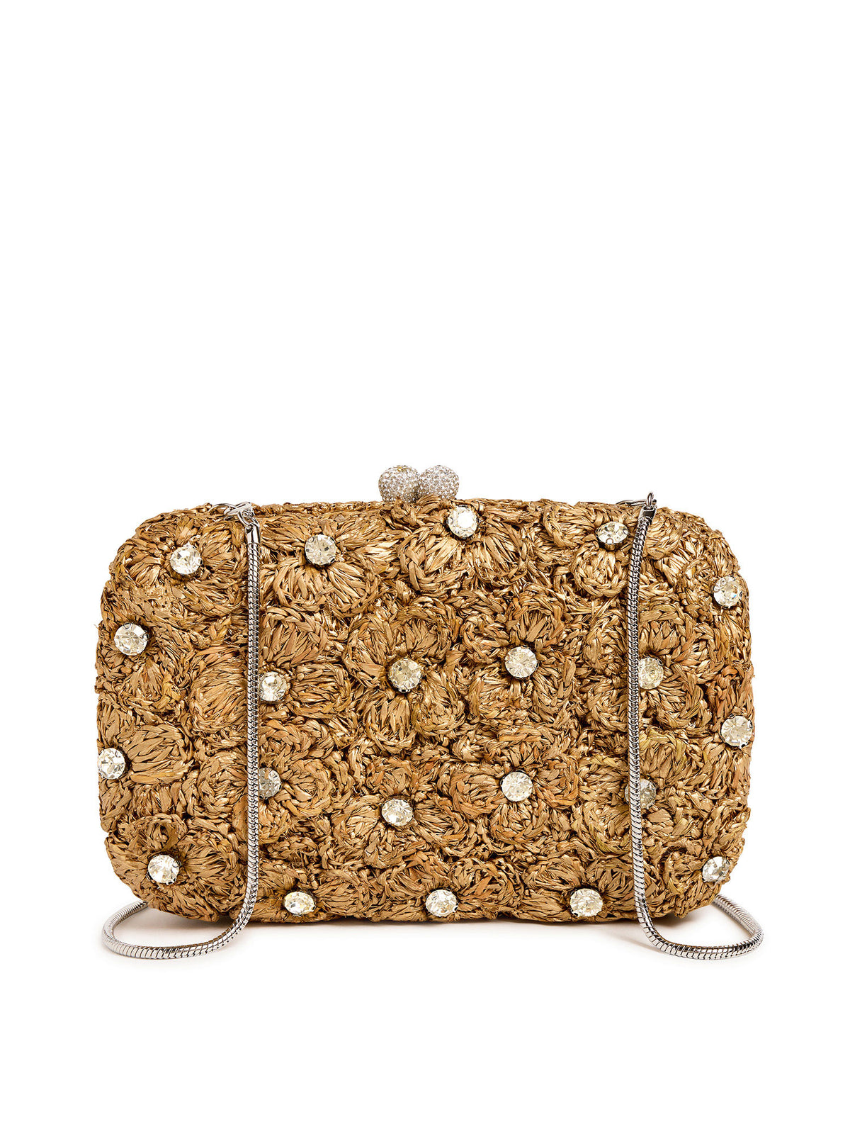 Ayana Embellished Gold Raffia Clutch
