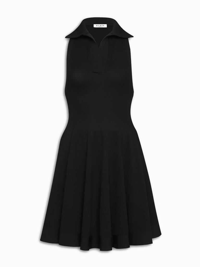 Alaia Noir Polo Skater Dress in Pique