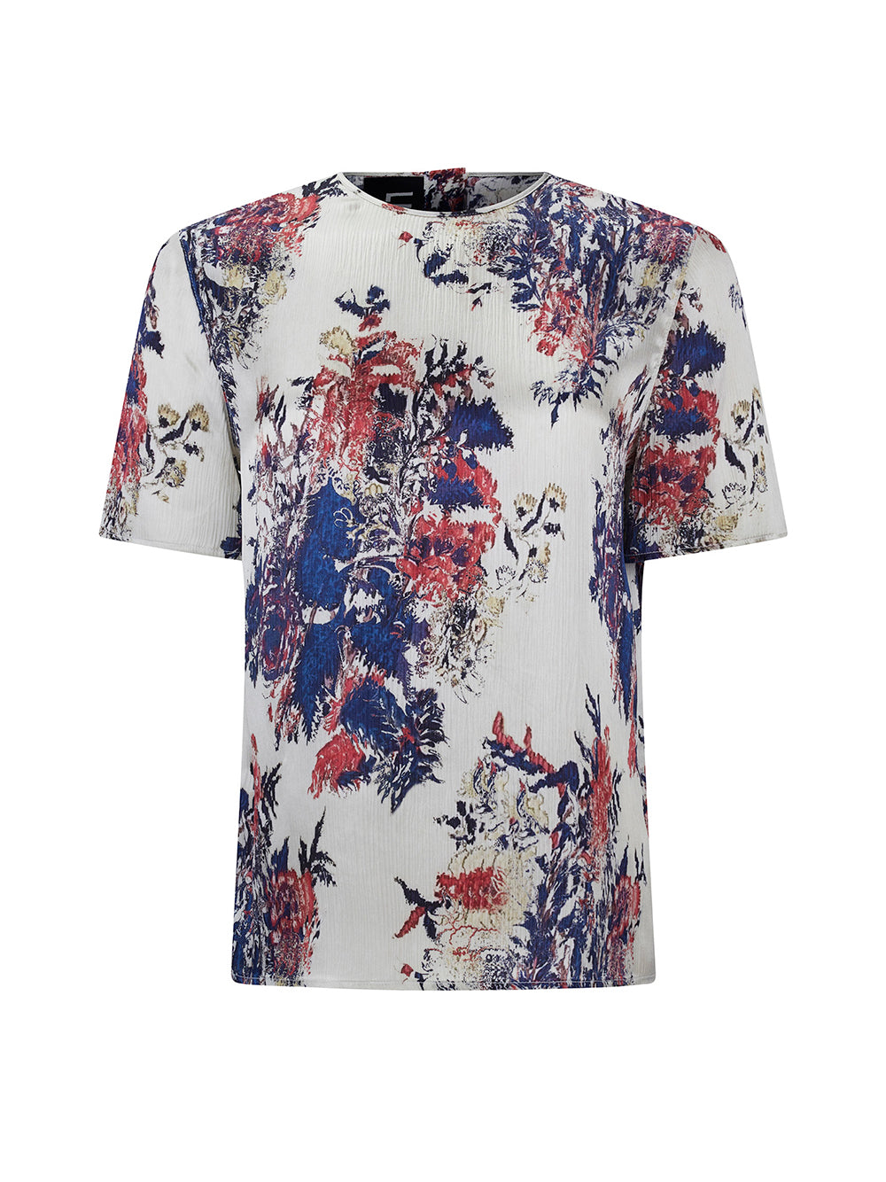 Glitched Floral Short-Sleeve Blouse