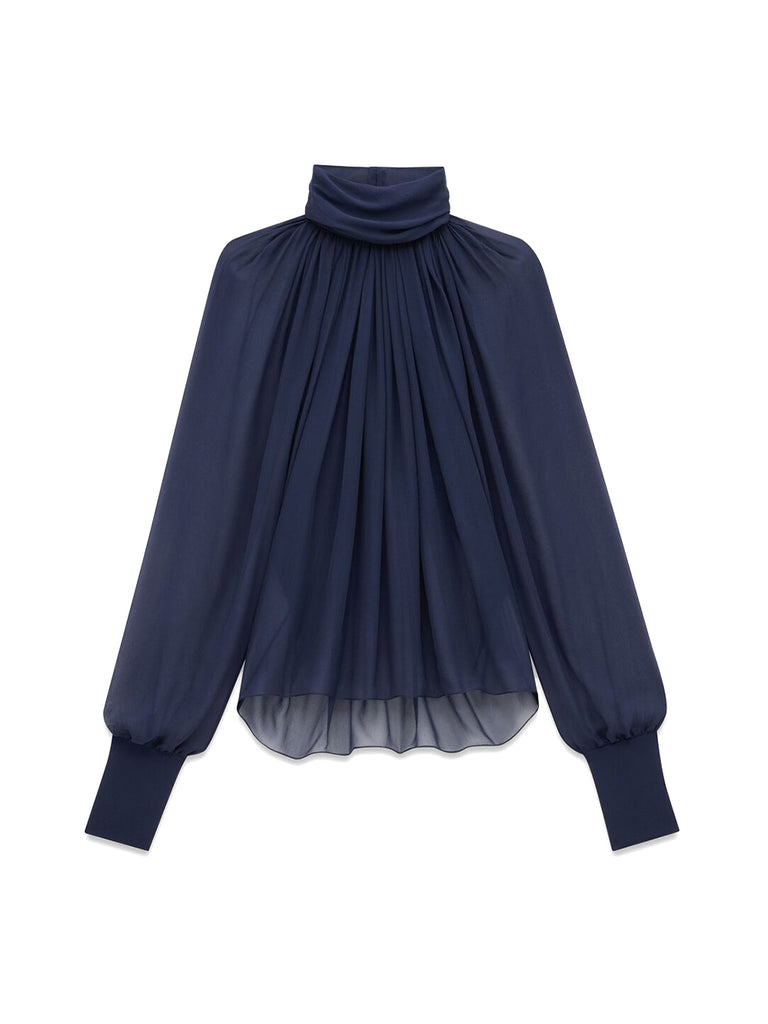 トップス HATRA blouse navy FW24RSAINTLAURENT_HIGHNECKDRAP