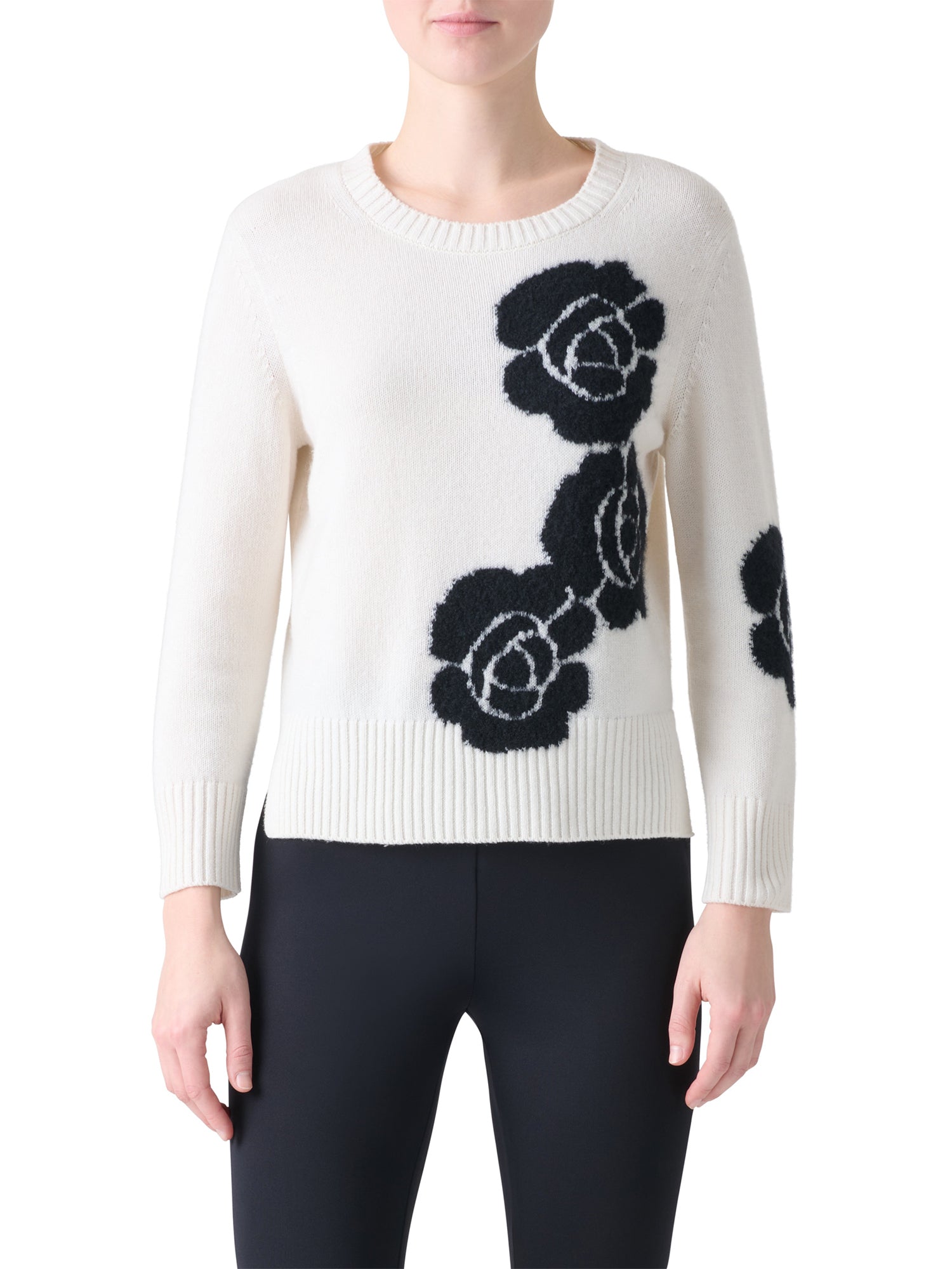 Cashmere Sweater with Anemone Intarsia