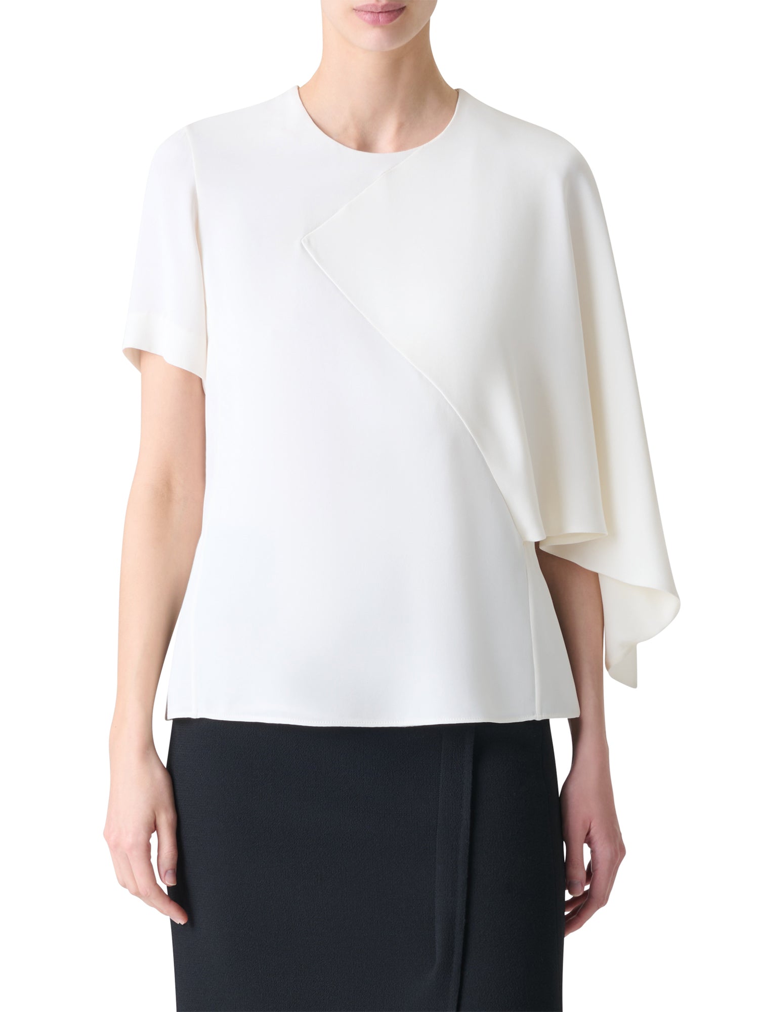 Silk Crêpe Cape Sleeve Blouse