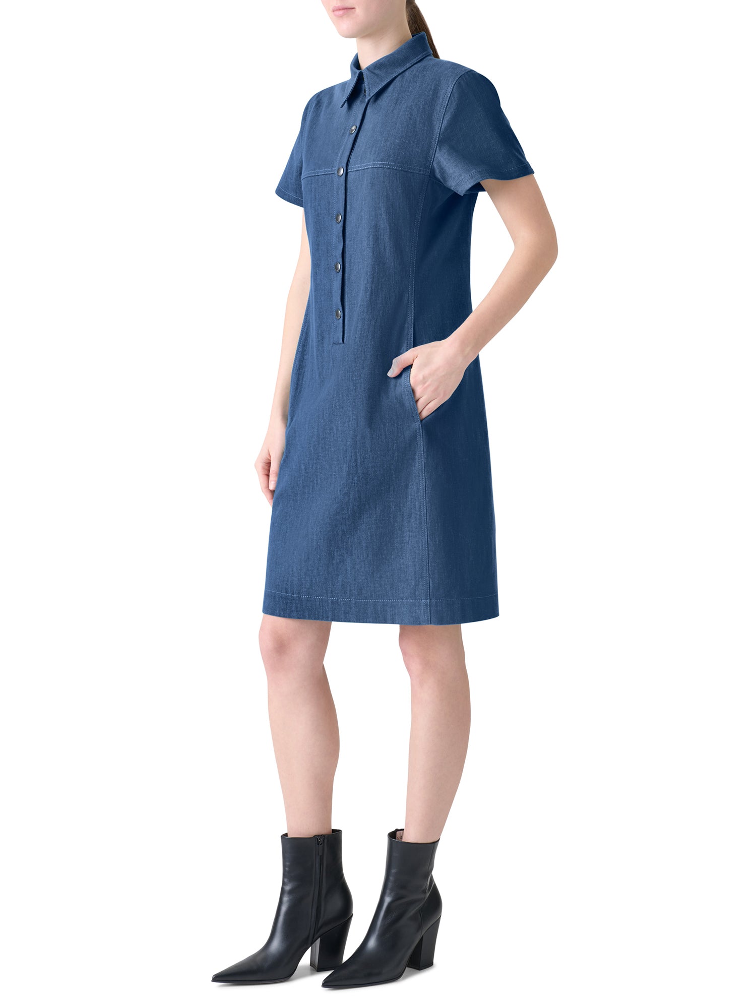 Cotton Denim Polo Dress