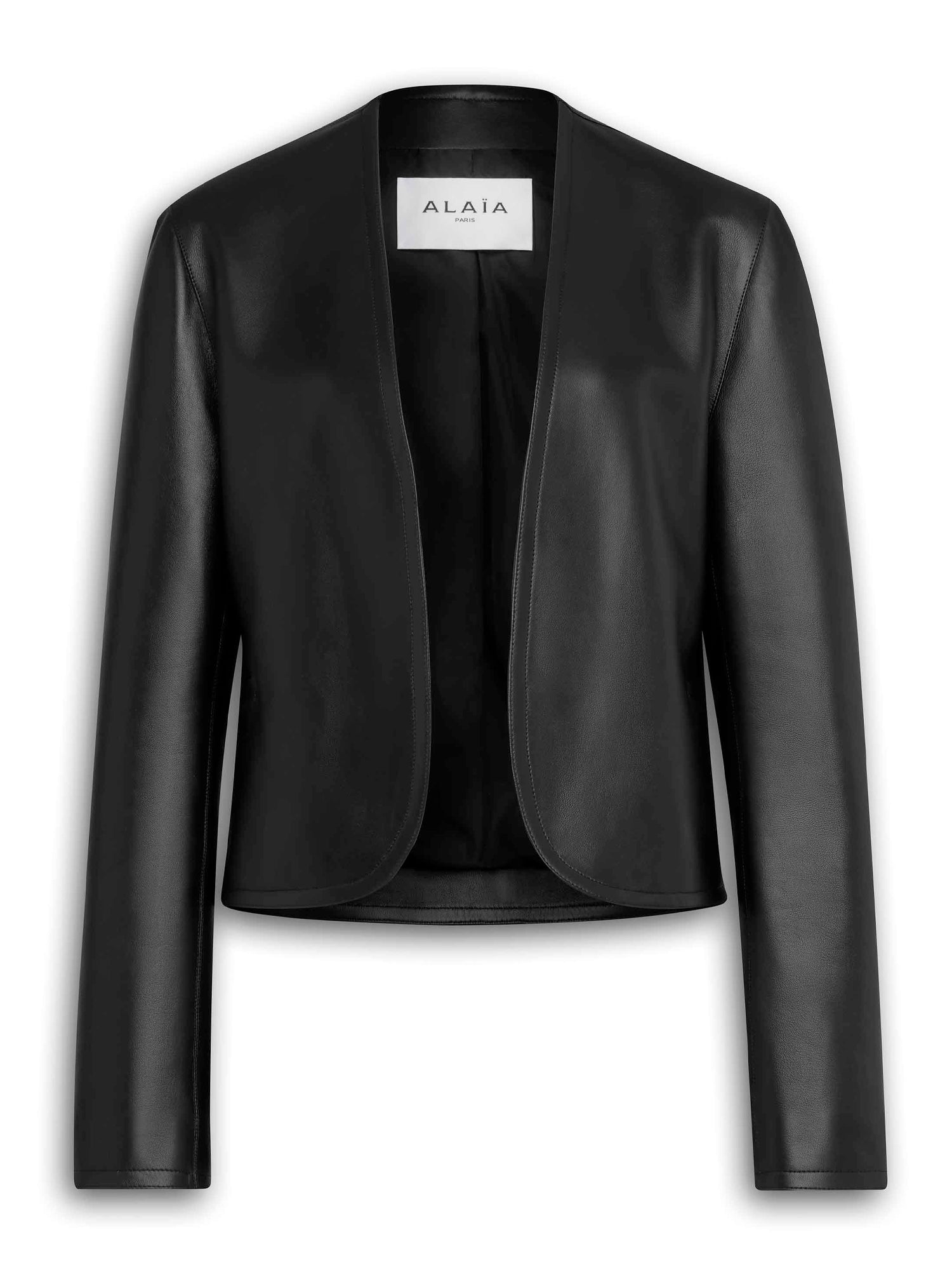 Round Leather Collarless Blazer