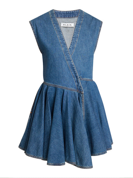 Alaïa | Sleeveless Denim Wrap Dress – Kirna Zabête Alaïa | Sleeveless Denim Wrap Dress – Kirna Zabête