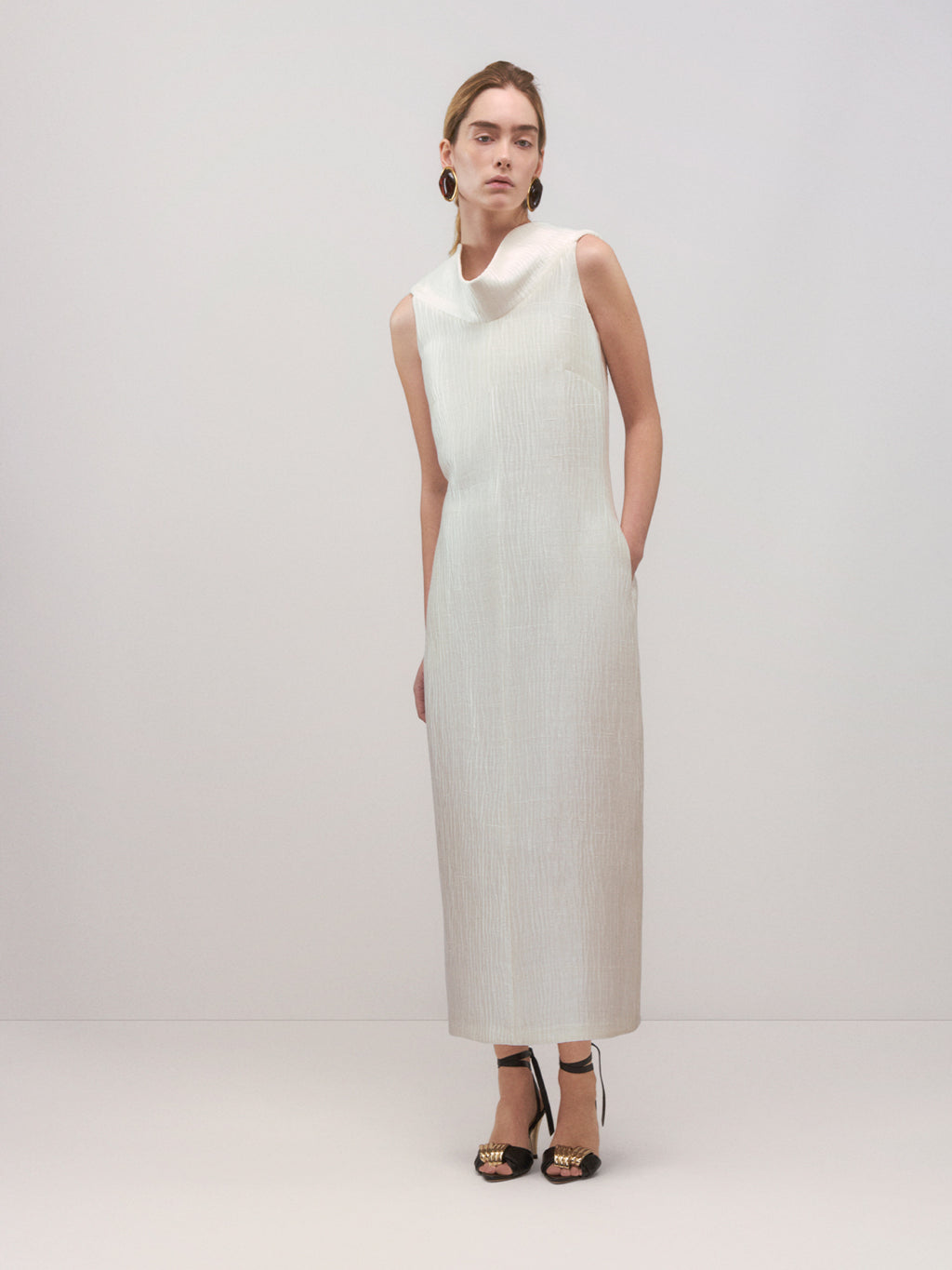 Brandon Maxwell The Blair Sheath Dress in Pearl Sponge Silk 0