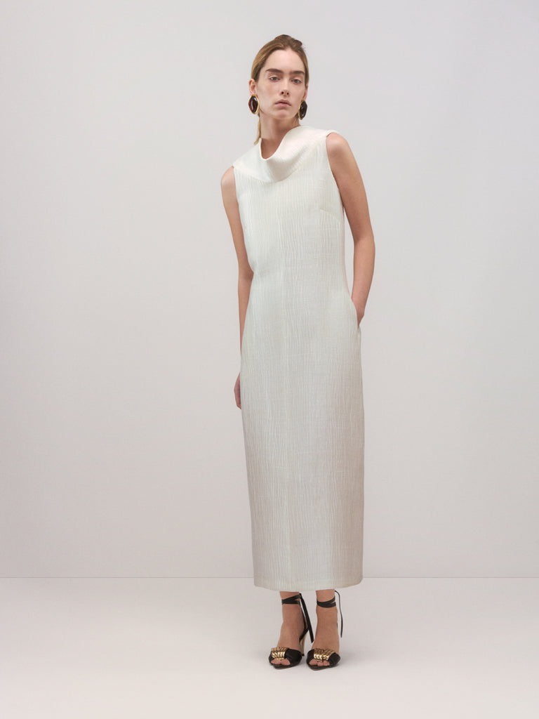 Brandon Maxwell The Blair Sheath Dress in Pearl Sponge Silk 0 Brandon Maxwell The Blair Sheath Dress in Pearl Sponge Silk 0