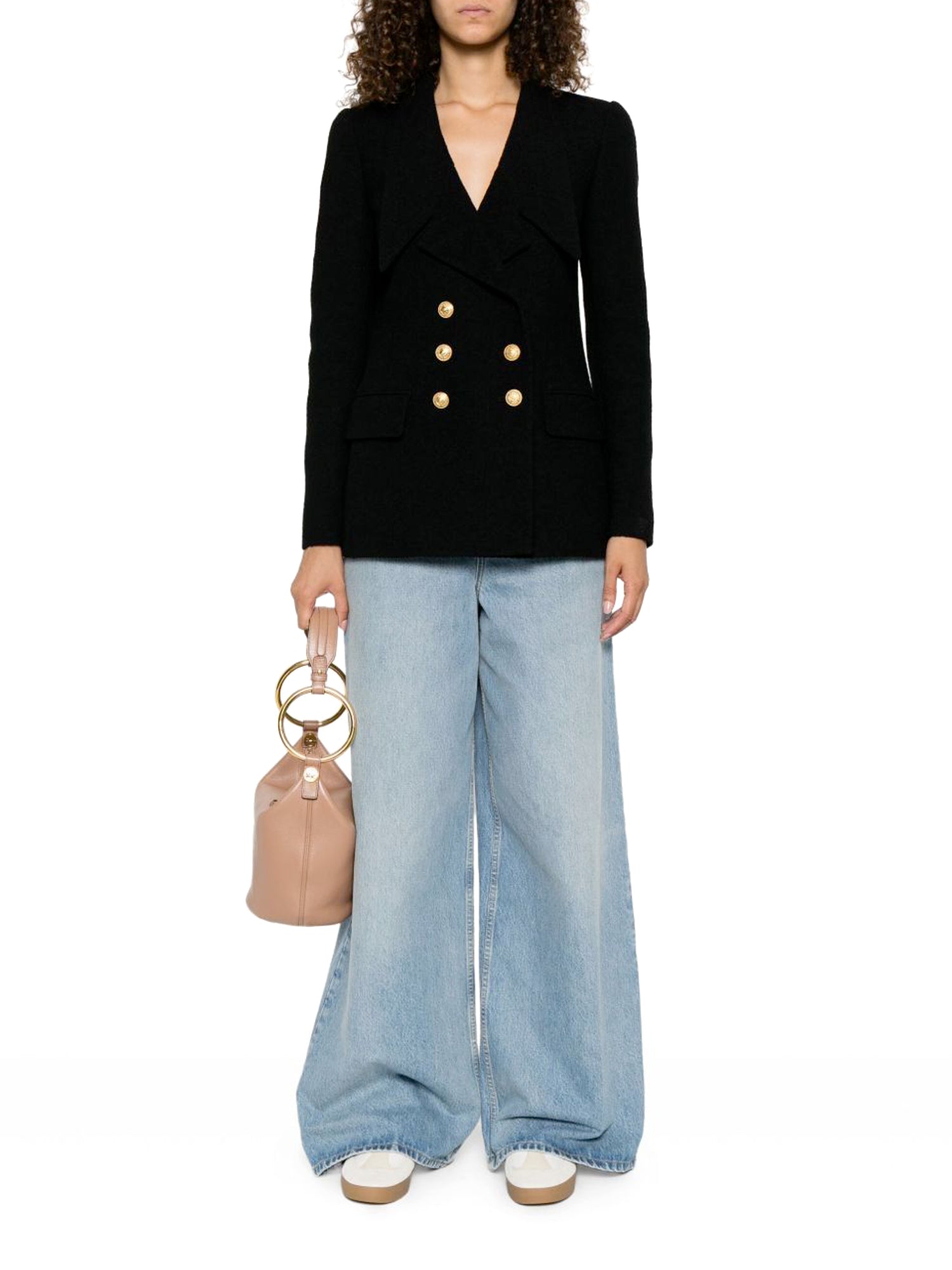 Wool Bouclette Double-Breasted Tailored Jacket