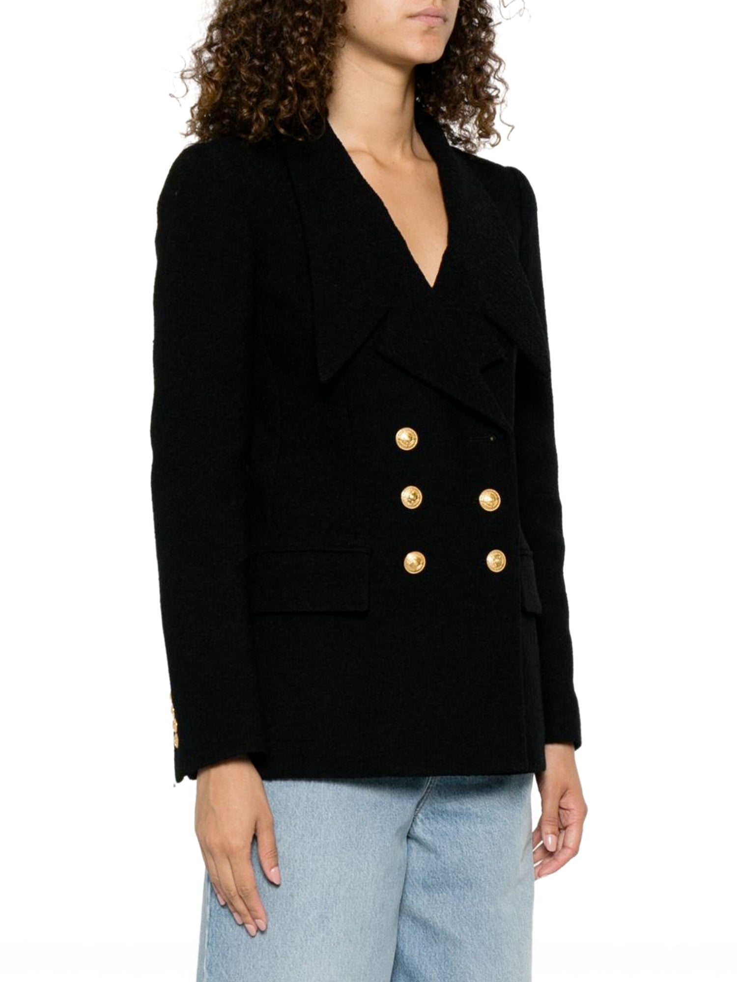 Wool Bouclette Double-Breasted Tailored Jacket