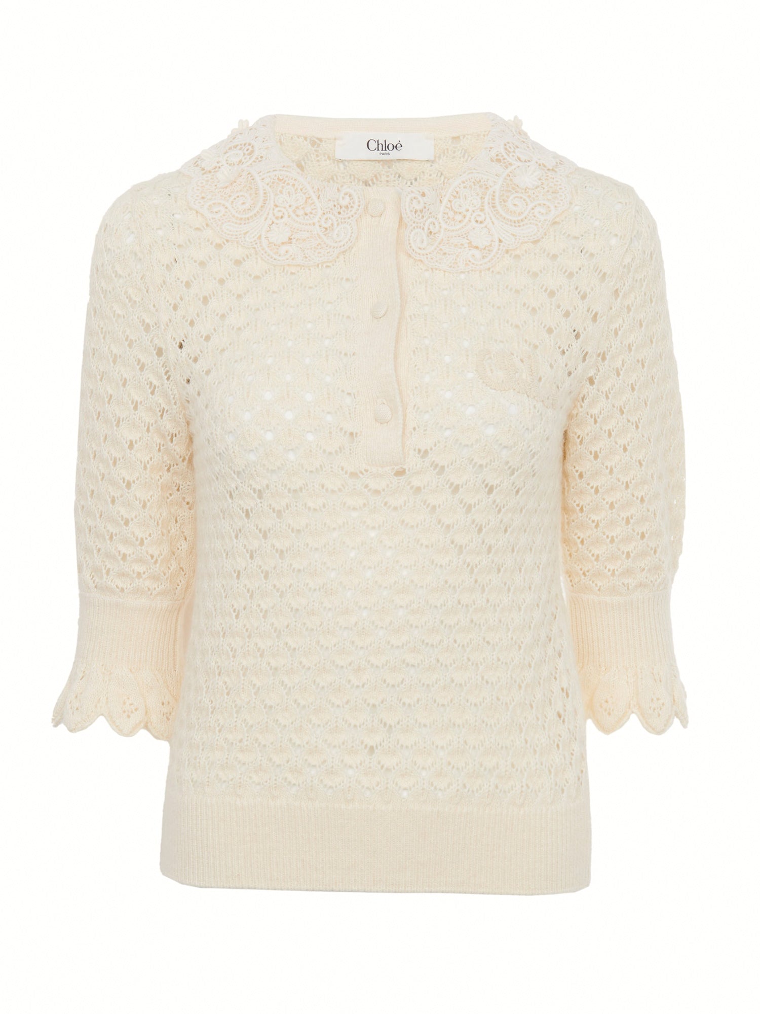Lace-Collar Open Knit Top