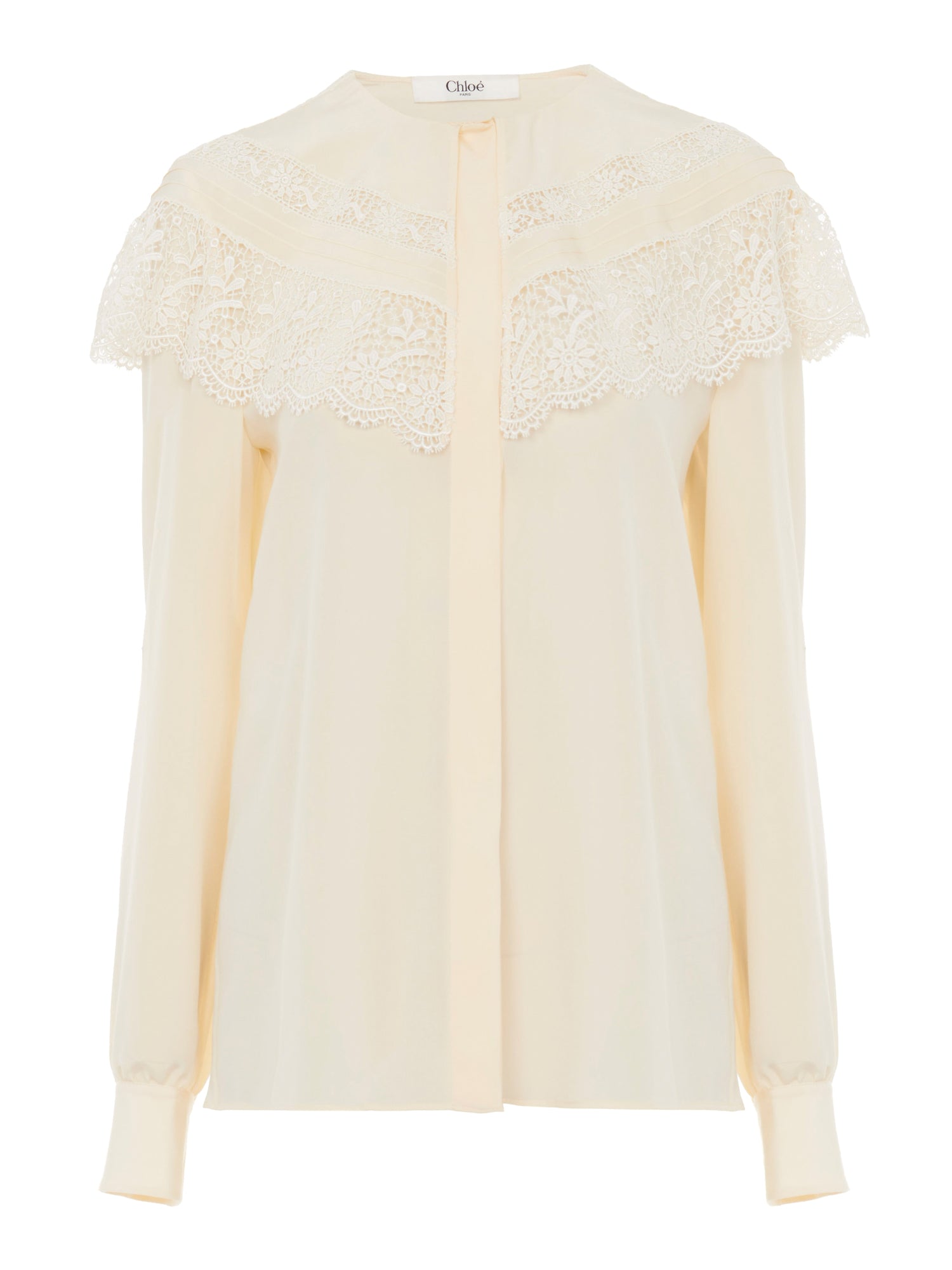 Crêpe de Chine and Lace Gathered Blouse
