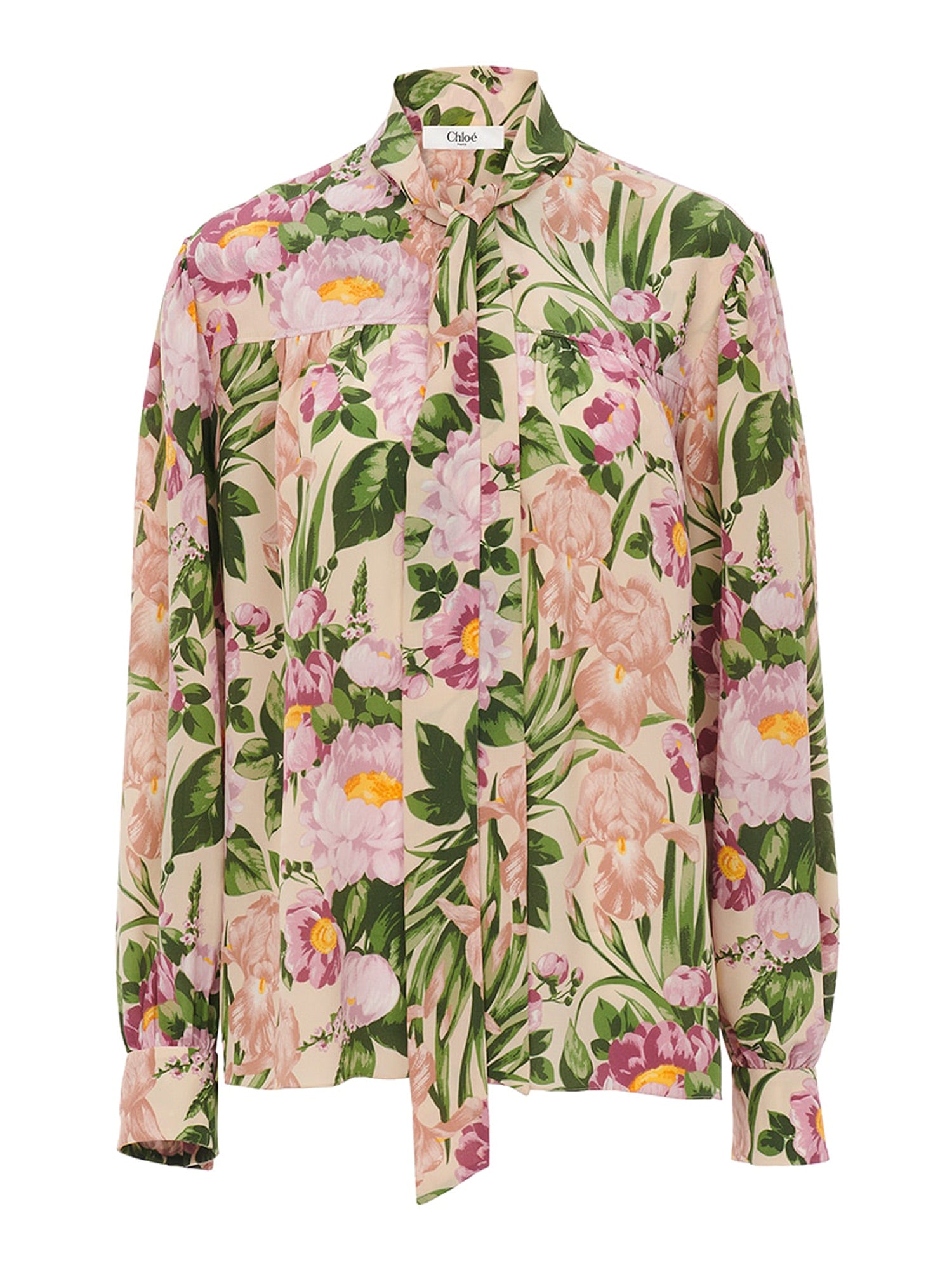 Crêpe de Chine Maxi Gathered Lavallière Blouse