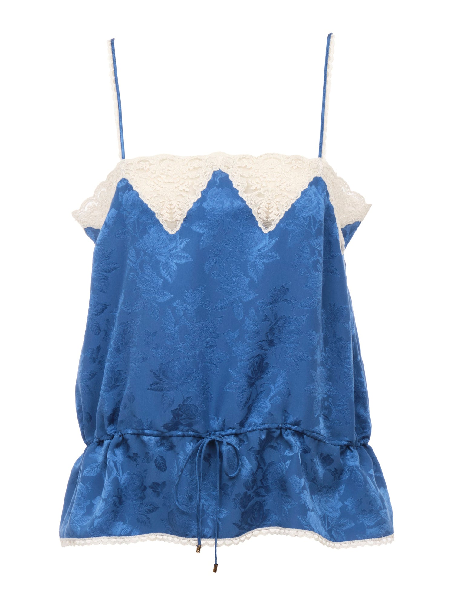 Silk Jacquard and Lace Drawstring Camisole