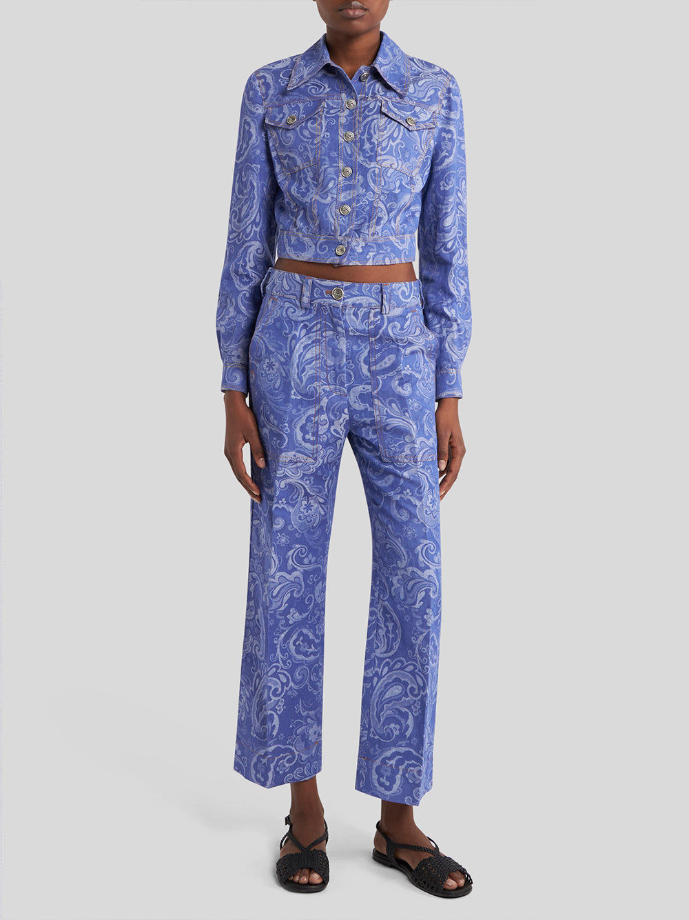 Cropped Printed Denim Jacket