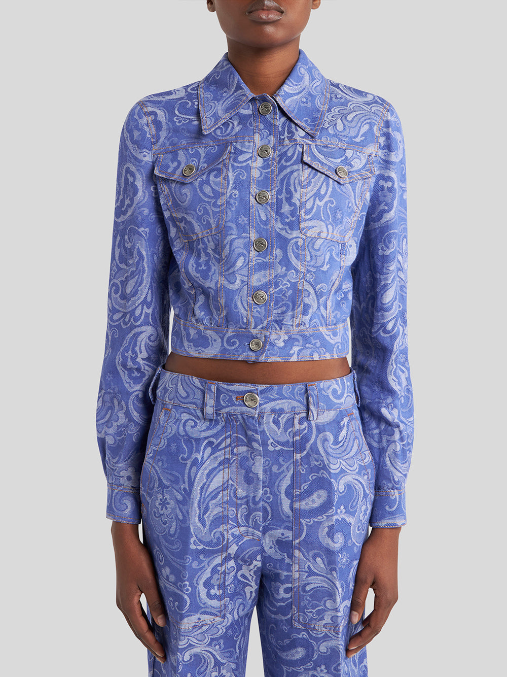 Cropped Printed Denim Jacket