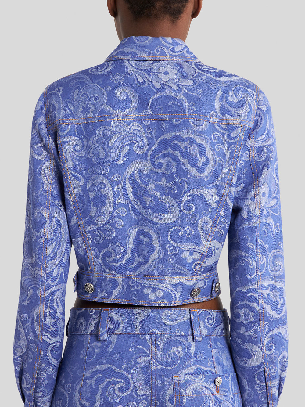 Cropped Printed Denim Jacket