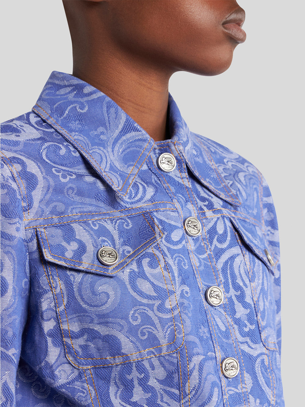 Cropped Printed Denim Jacket