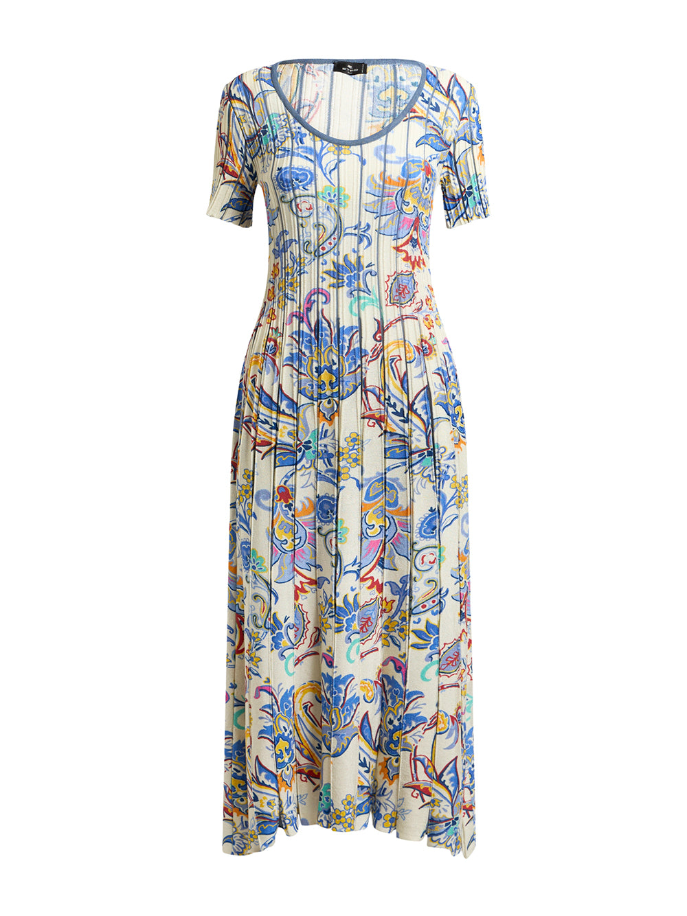 Paisley Pleated Knit Midi Dress