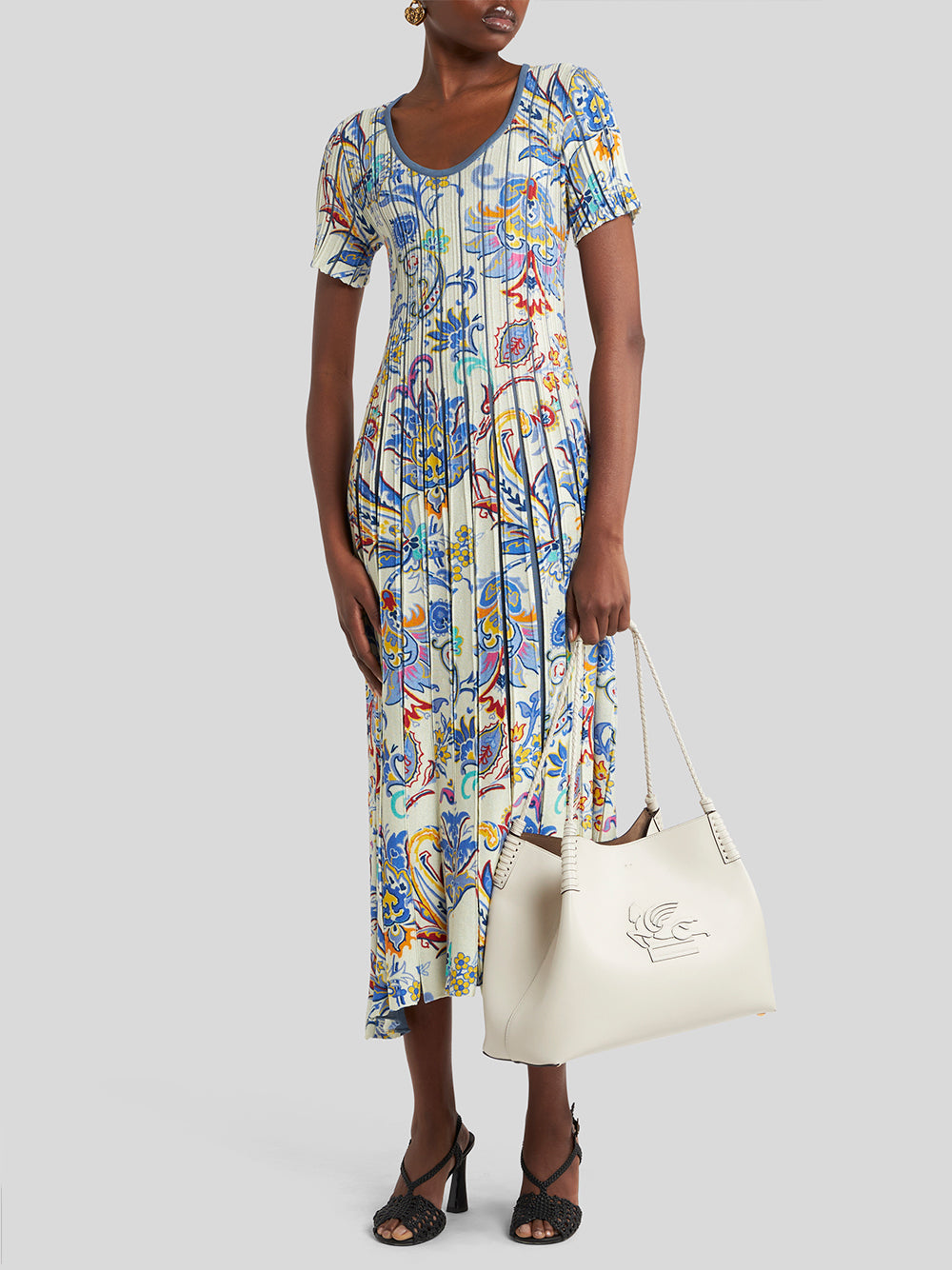 Paisley Pleated Knit Midi Dress