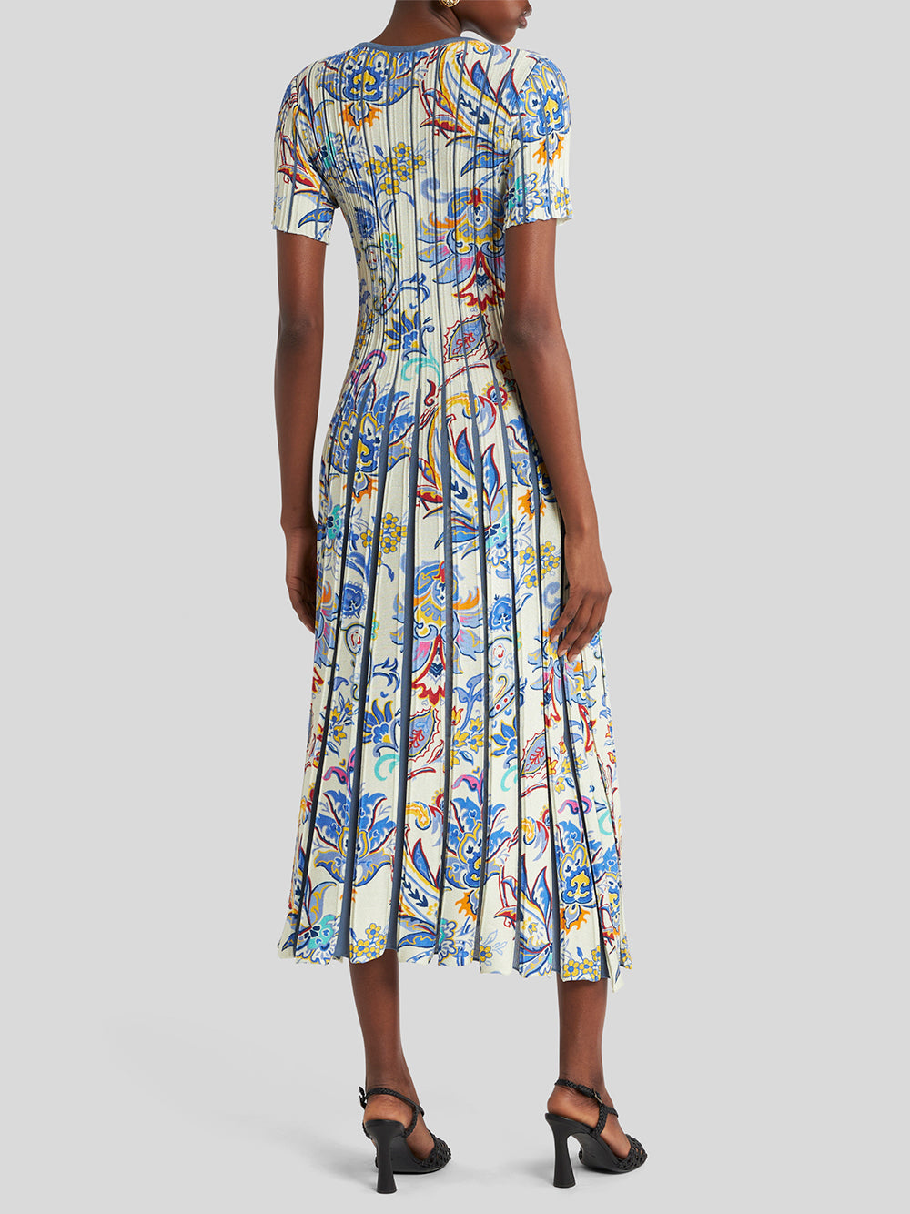Paisley Pleated Knit Midi Dress