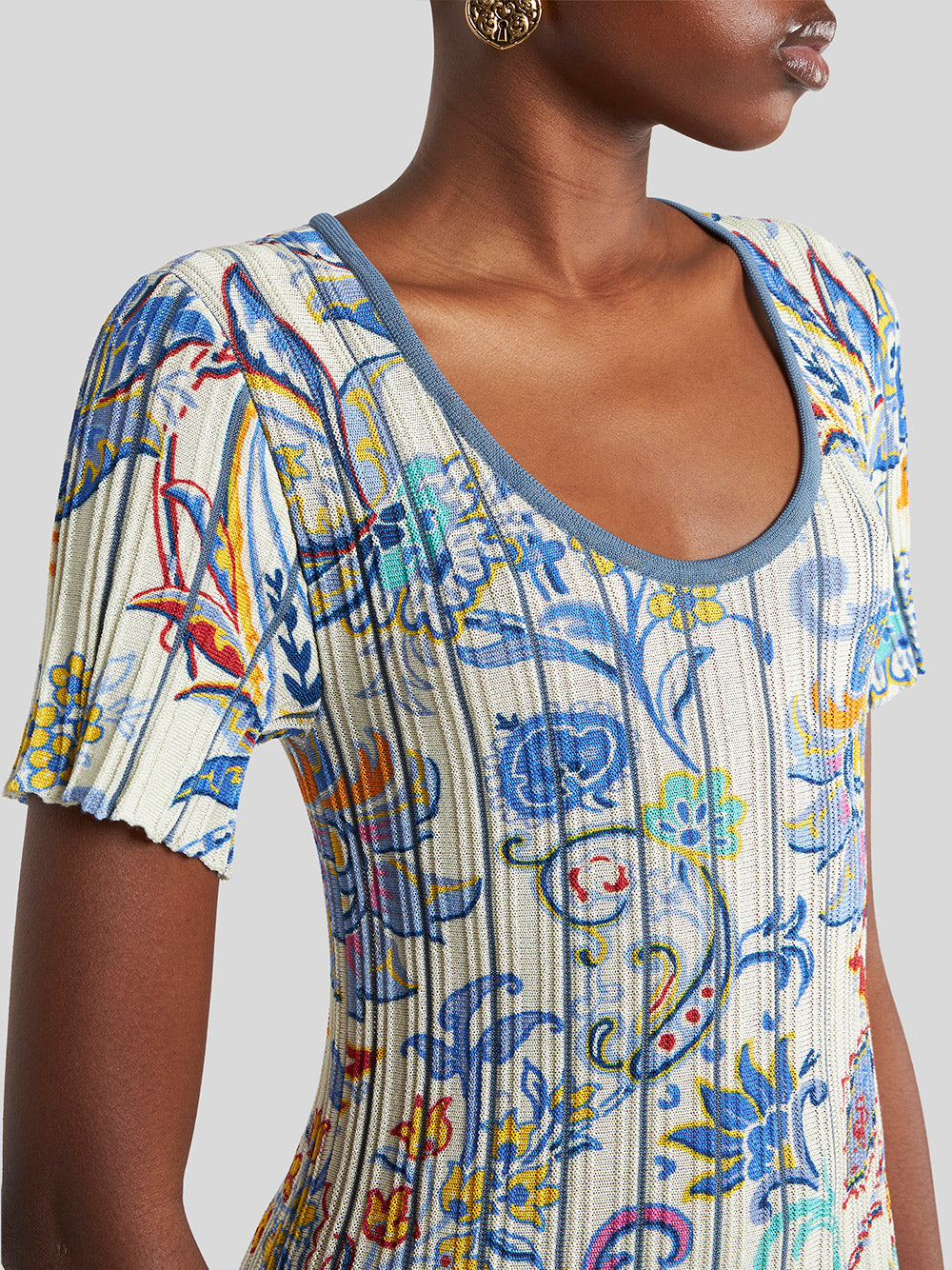 Paisley Pleated Knit Midi Dress
