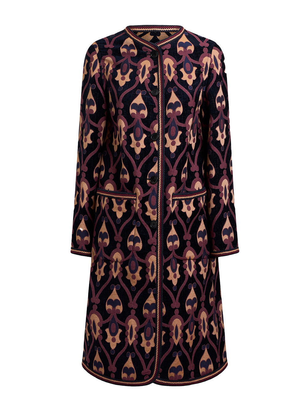 Cotton-Blend Printed Long Coat
