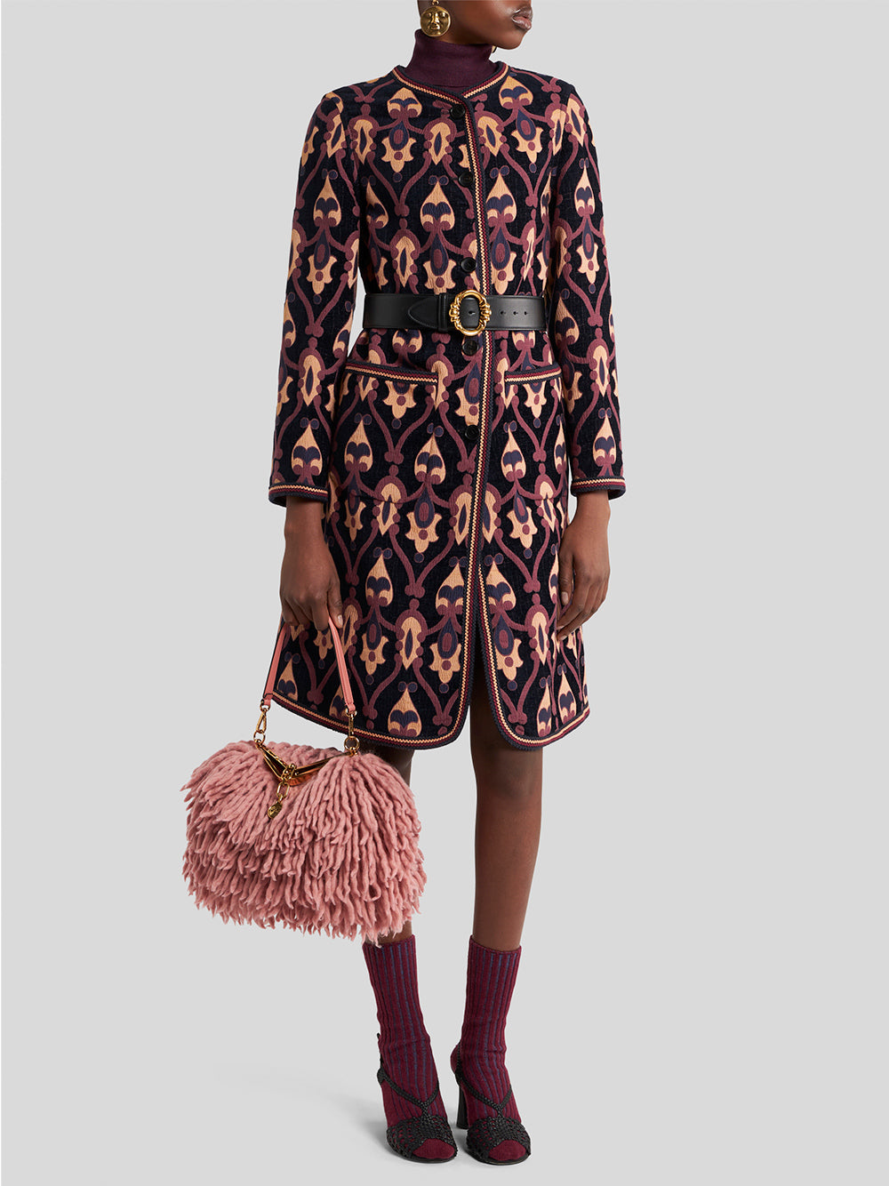 Cotton-Blend Printed Long Coat