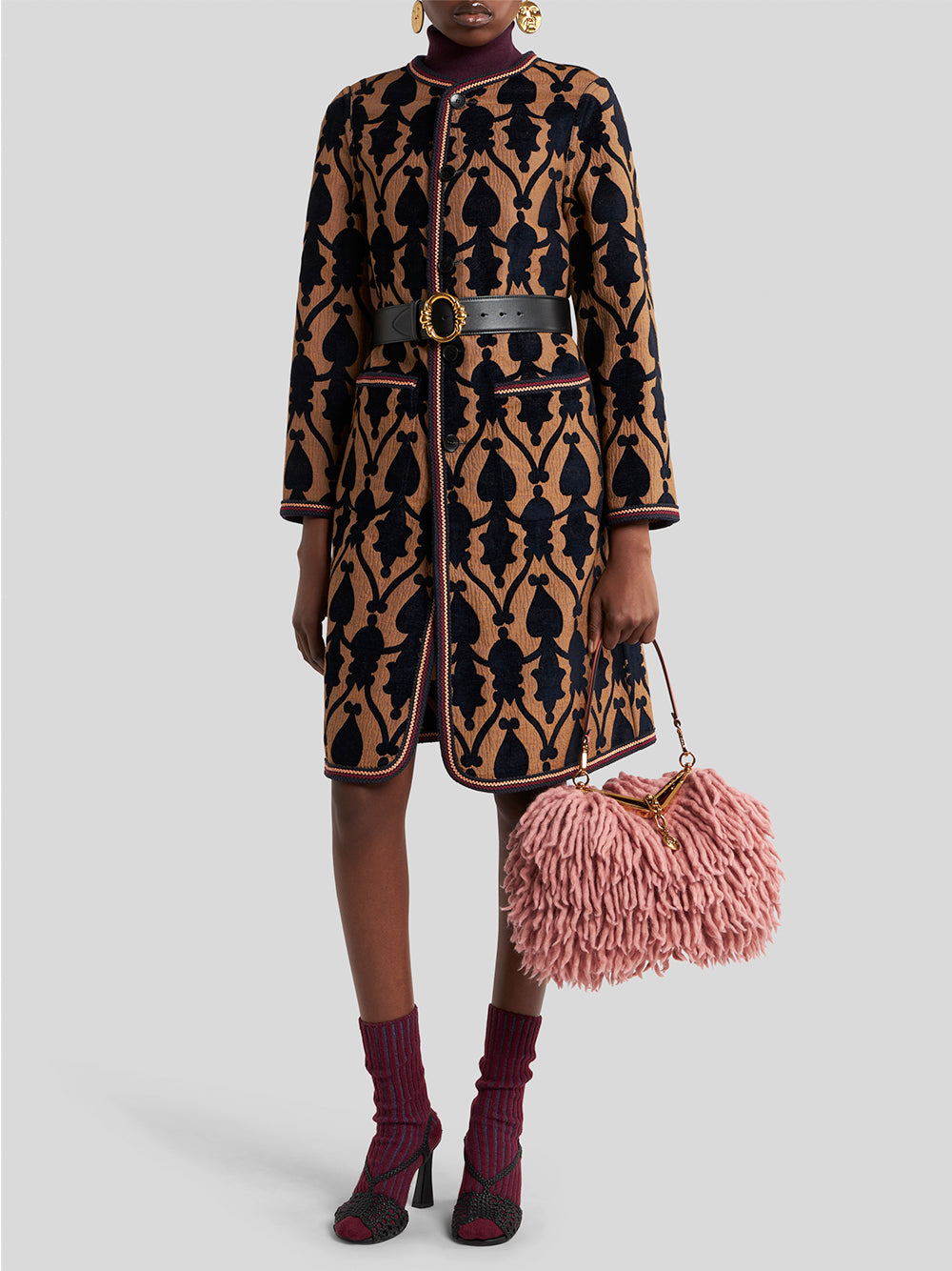 Cotton-Blend Printed Long Coat