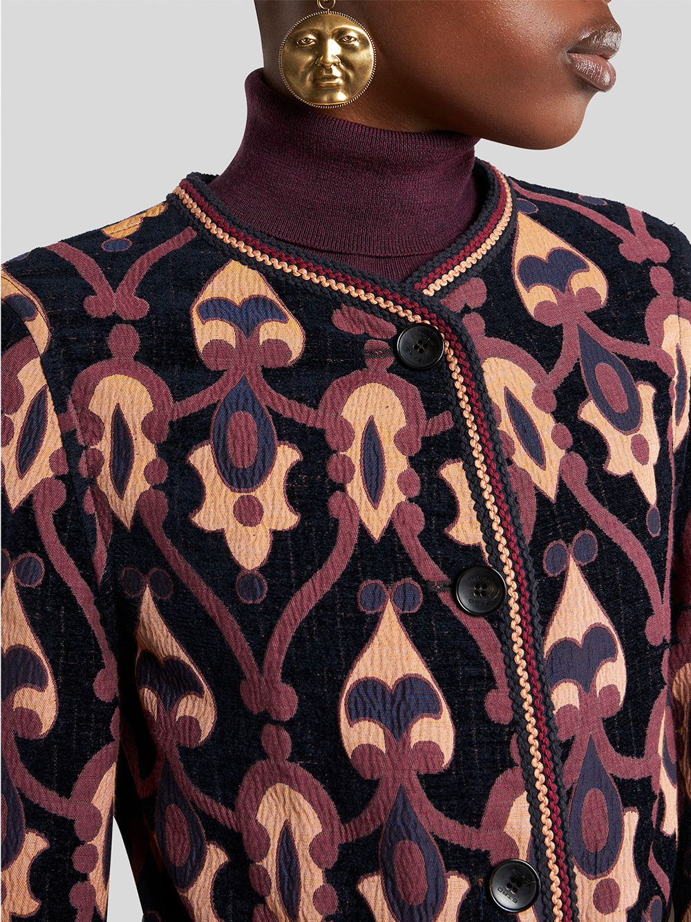 Cotton-Blend Printed Long Coat