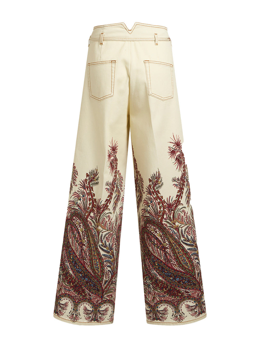 Printed Belted Wide-Leg Denim Pants
