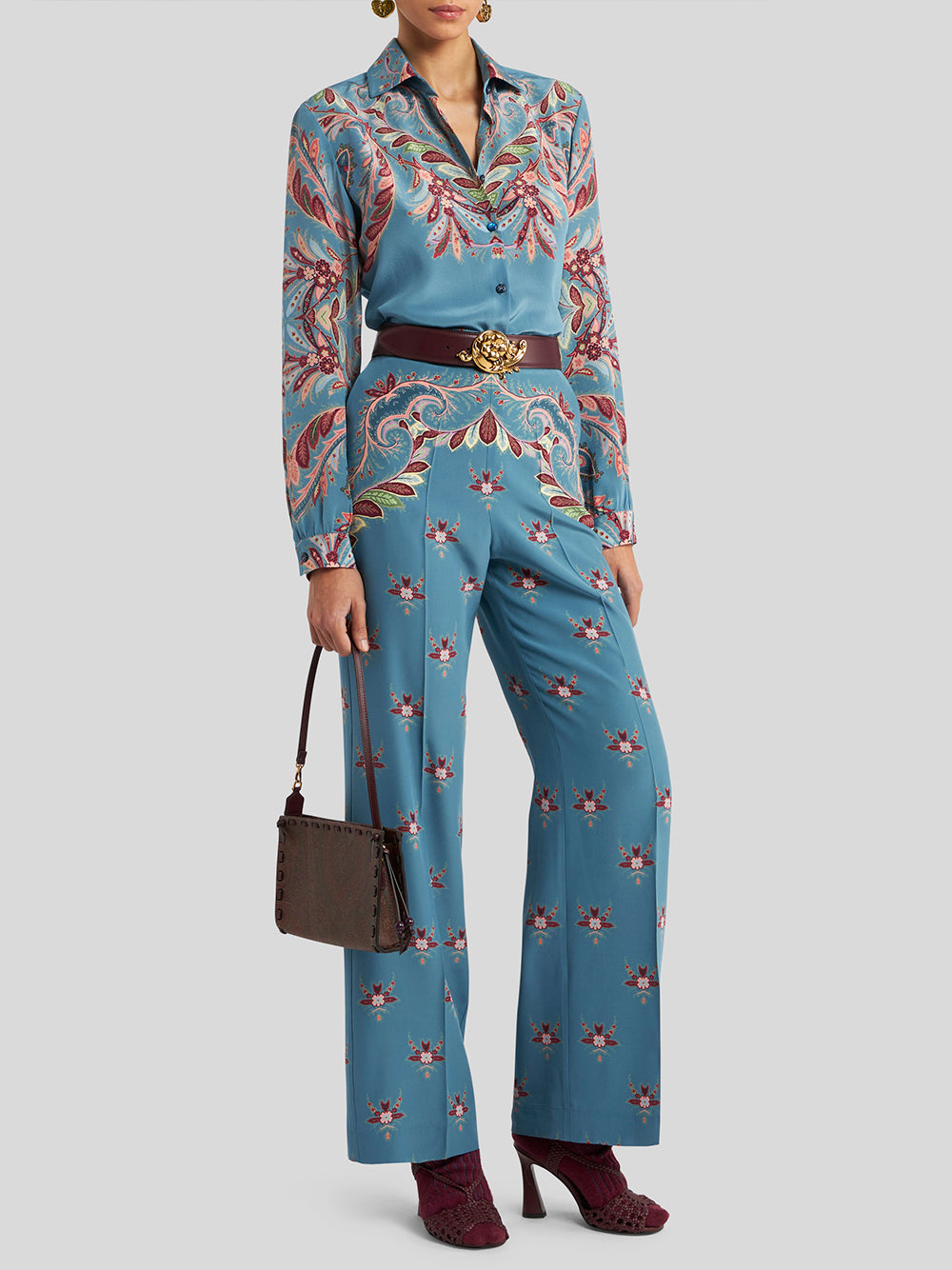 Floral Silk Flared Pants