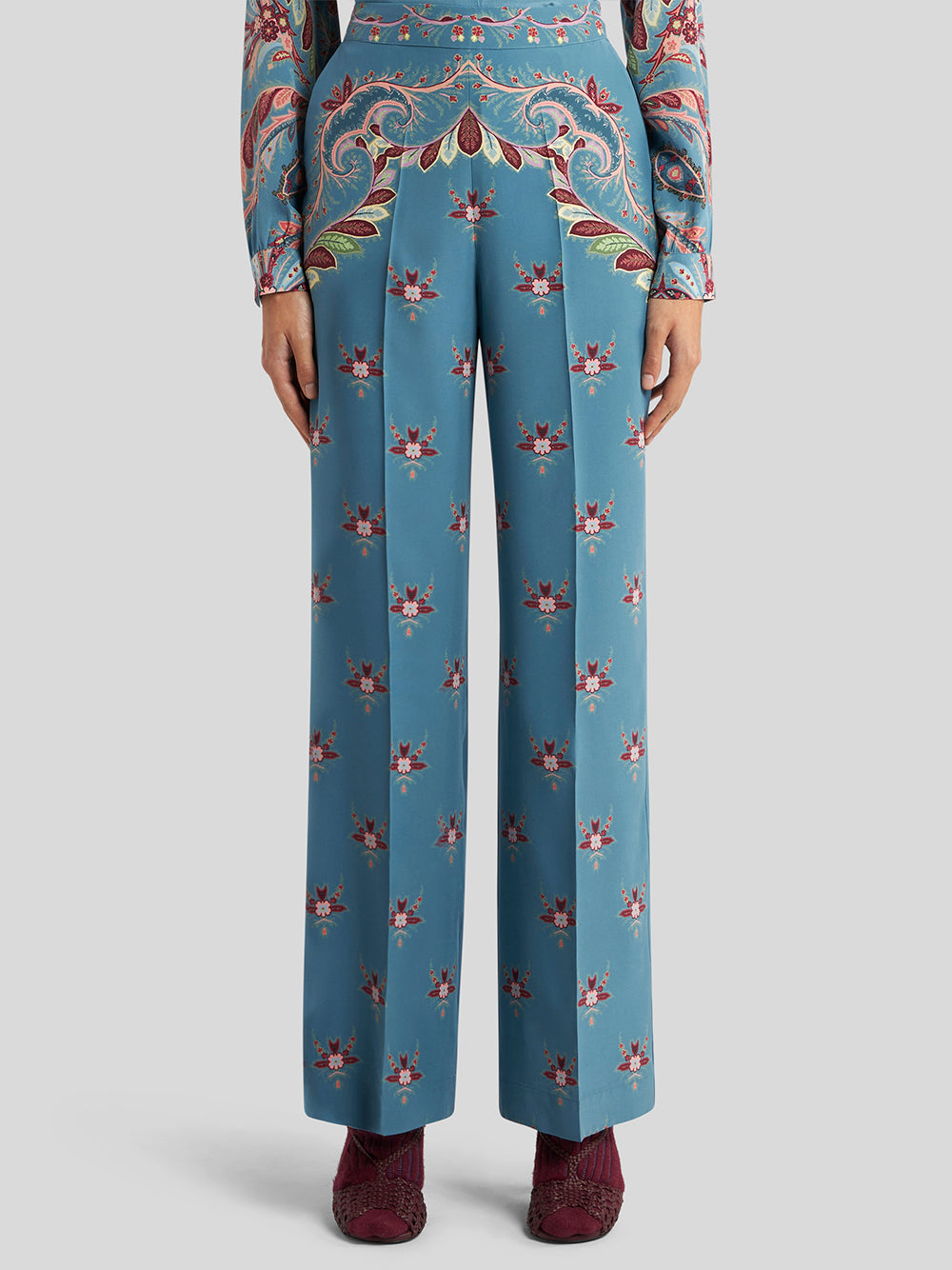 Floral Silk Flared Pants