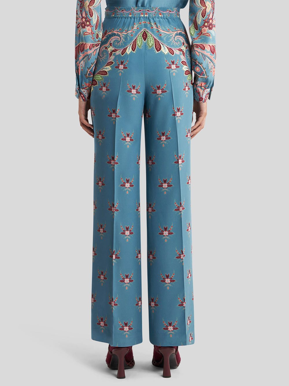 Floral Silk Flared Pants