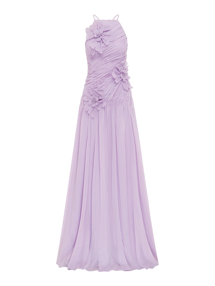 新品 LILAC GOWN SMALL…QPL Lilac Tulle A-line V-neck Prom Dress With Appliques SP883