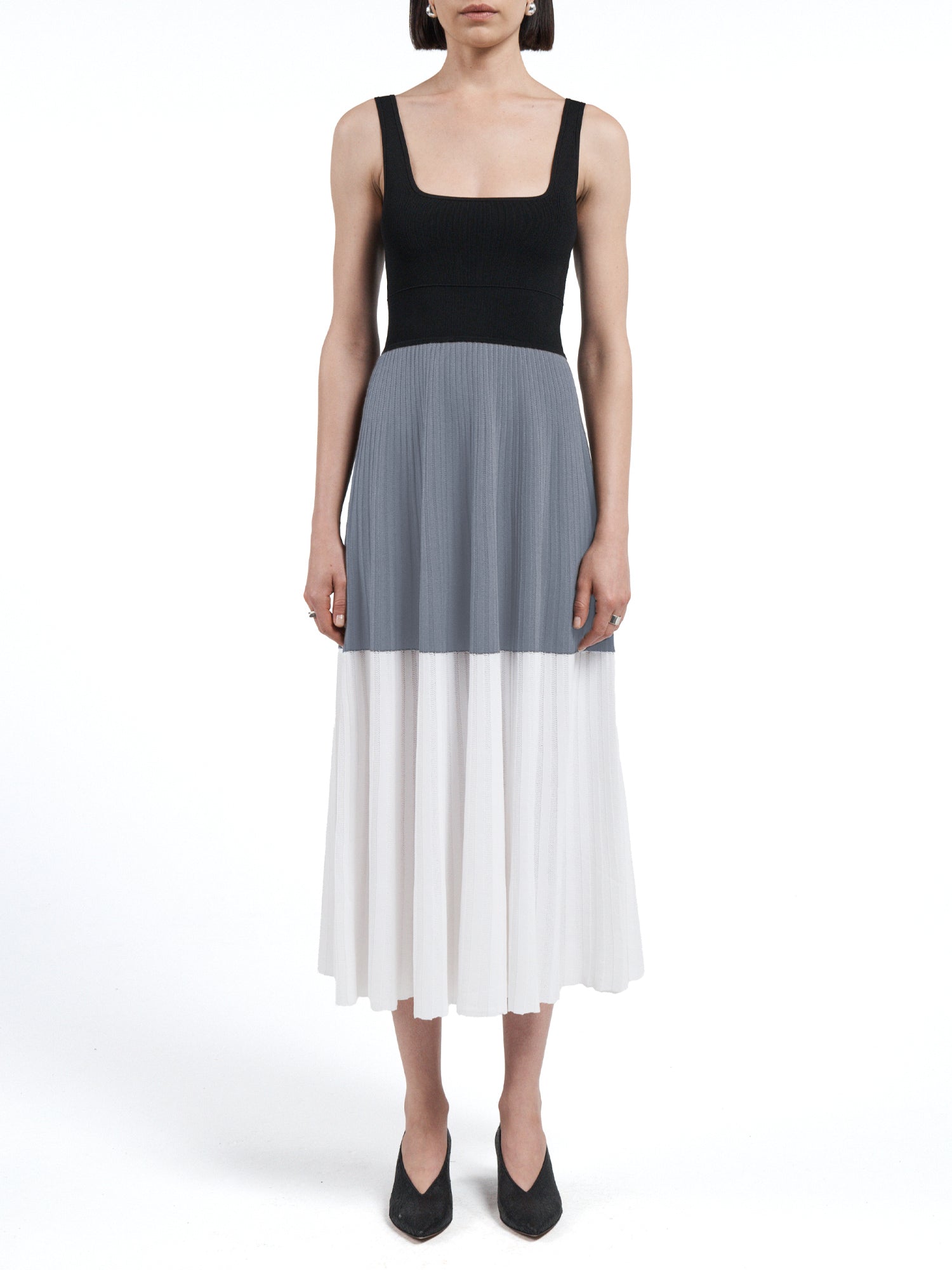 Square-Neck Mesh Midi Dress
